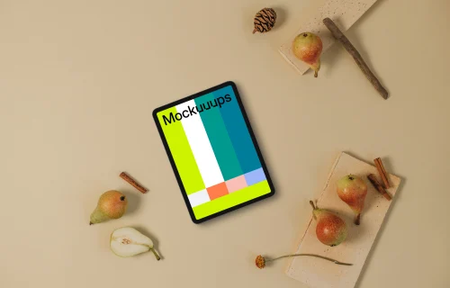 Top view of tablet mockup on the light table