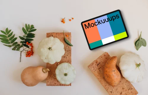 Top view of tablet mockup on the table