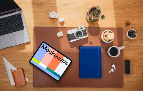 Top view of tablet on the office desk