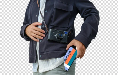 Tourist photographer with a Google Pixel 6 mockup