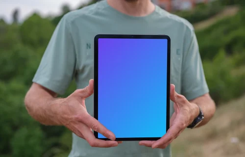 Trail runner holding tablet mockup