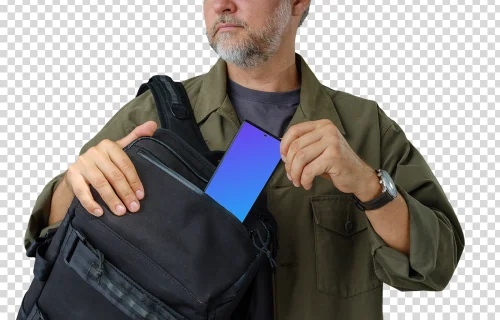Traveller holding a phone mockup