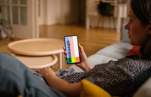 Woman hand holding a Google Pixel mockup