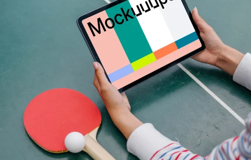 Woman hands holding a tablet mockup