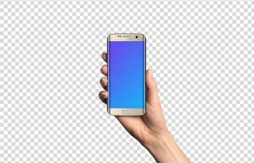 Woman holding Samsung Galaxy S7 Gold Mockup (White skin)