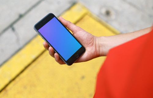 Woman in Red Dress checking iPhone 6s mockup