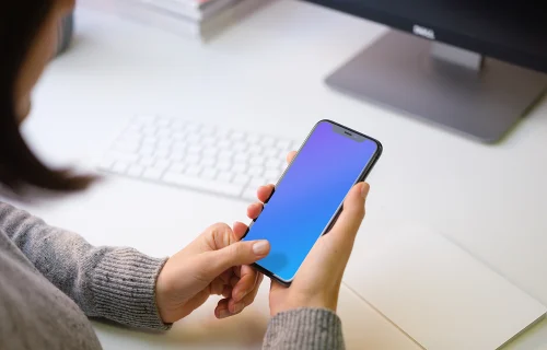 Woman interacting with a screen on iPhone 11 mockup