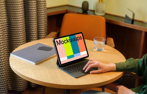 Woman with iPad mockup in the office