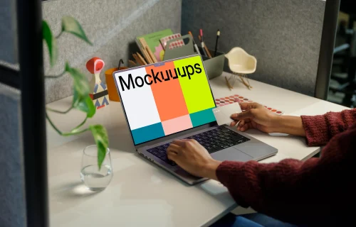 Woman working on a MacBook Pro 14 mockup