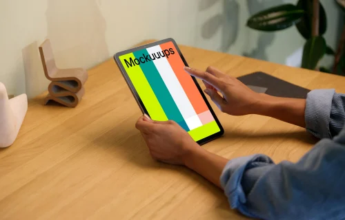 Woman working on an iPad Air mockup