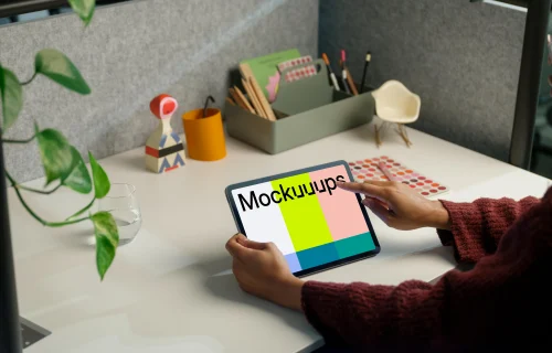 Woman working on an iPad Air mockup