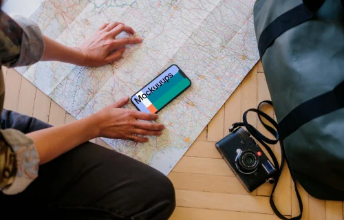 Woman working on an iPhone 13 mockup