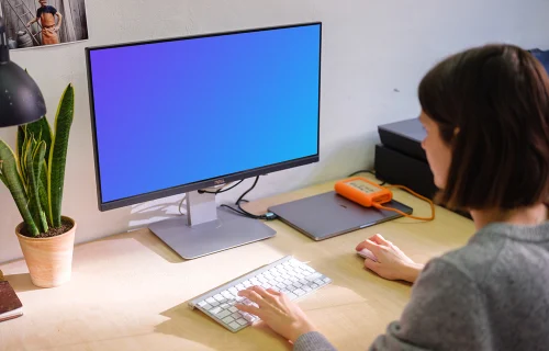 Woman working on Dell display mockup