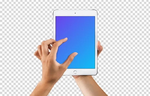 Woman zooming screen on iPad Mini Silver mockup