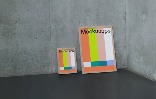Wooden frame mockup against concrete wall