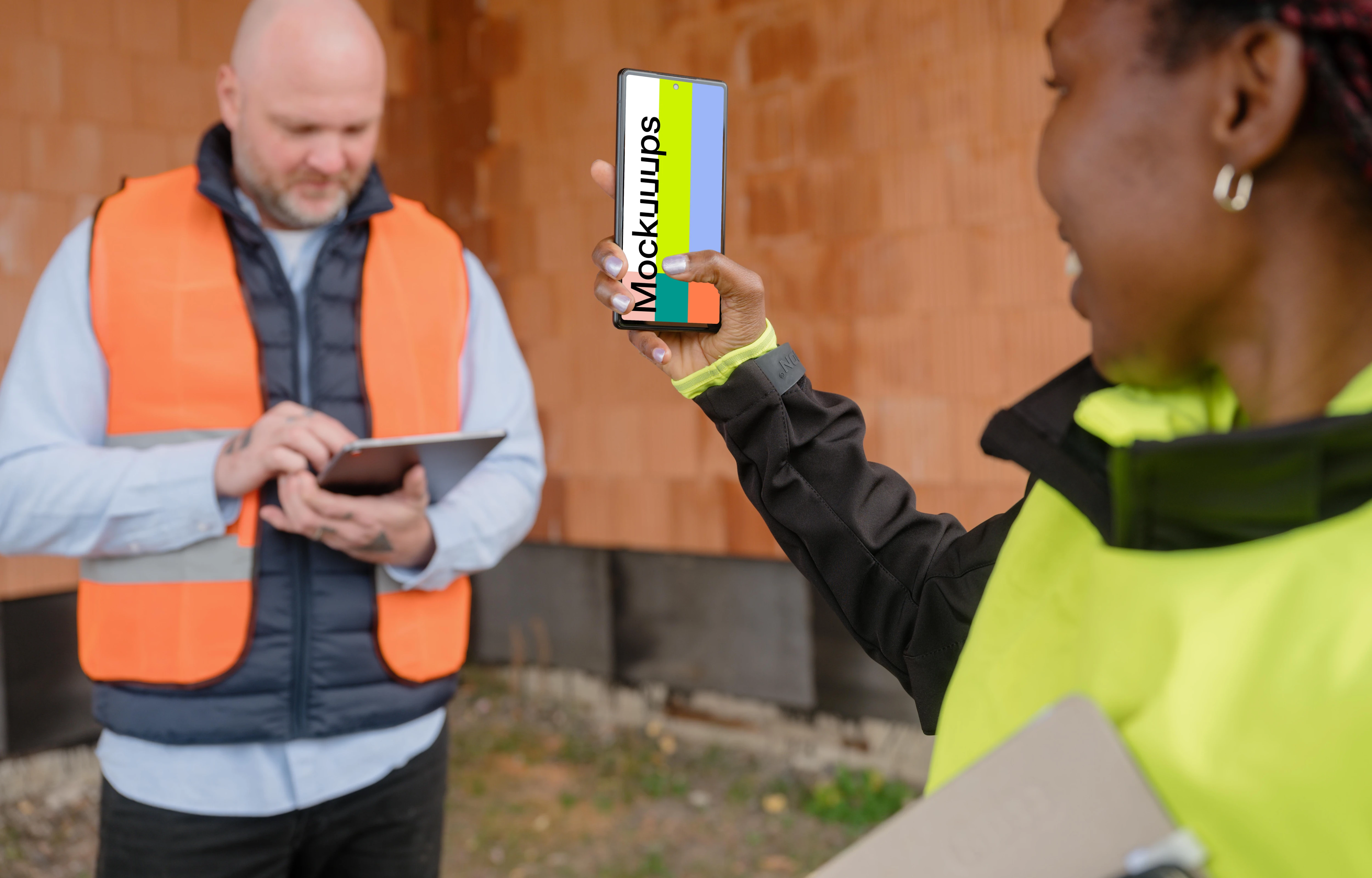 Capturing the construction area with a phone mockup