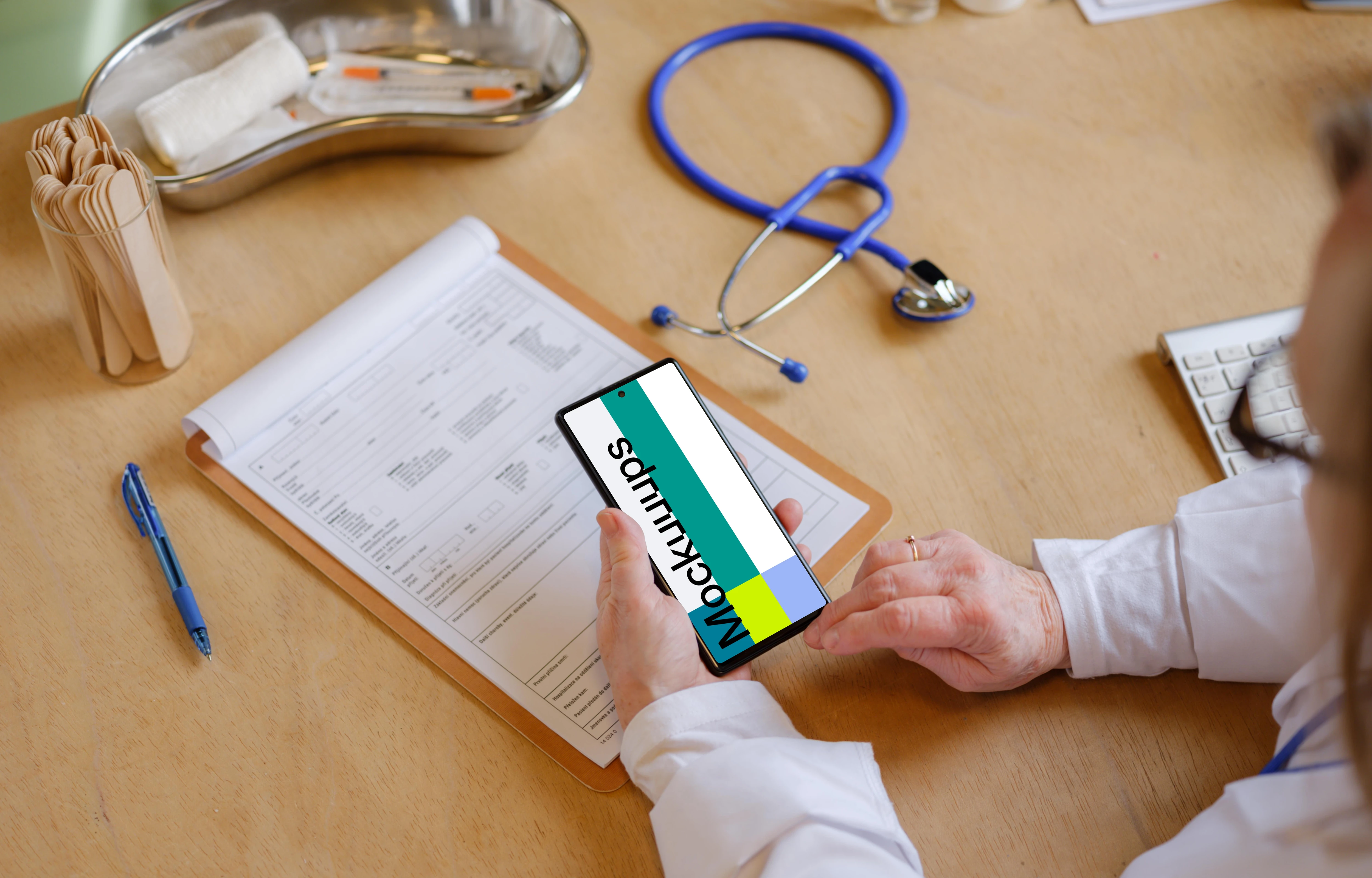 Female doctor working on the phone