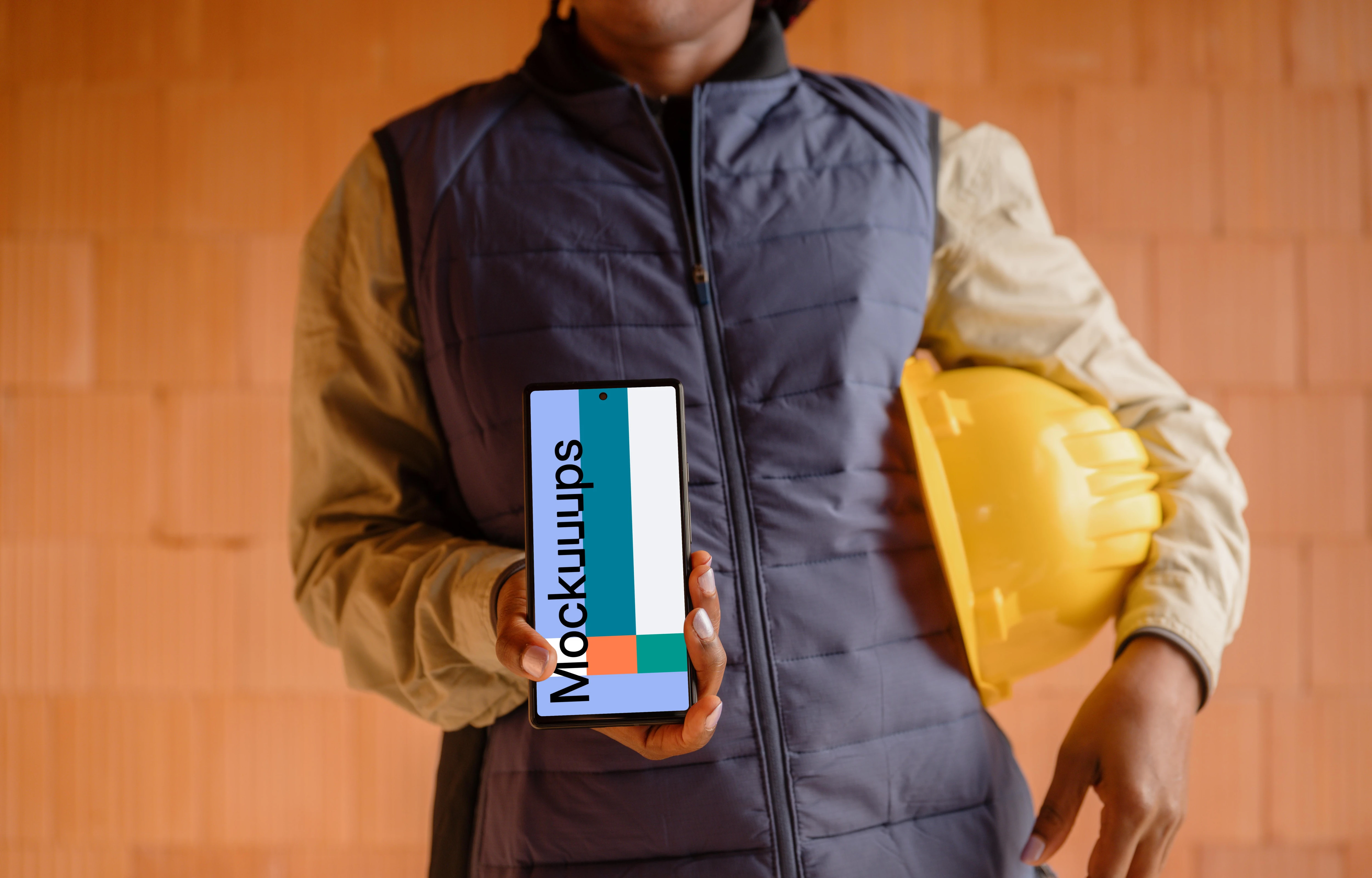 Female engineer holding a Google Pixel 6 mockup