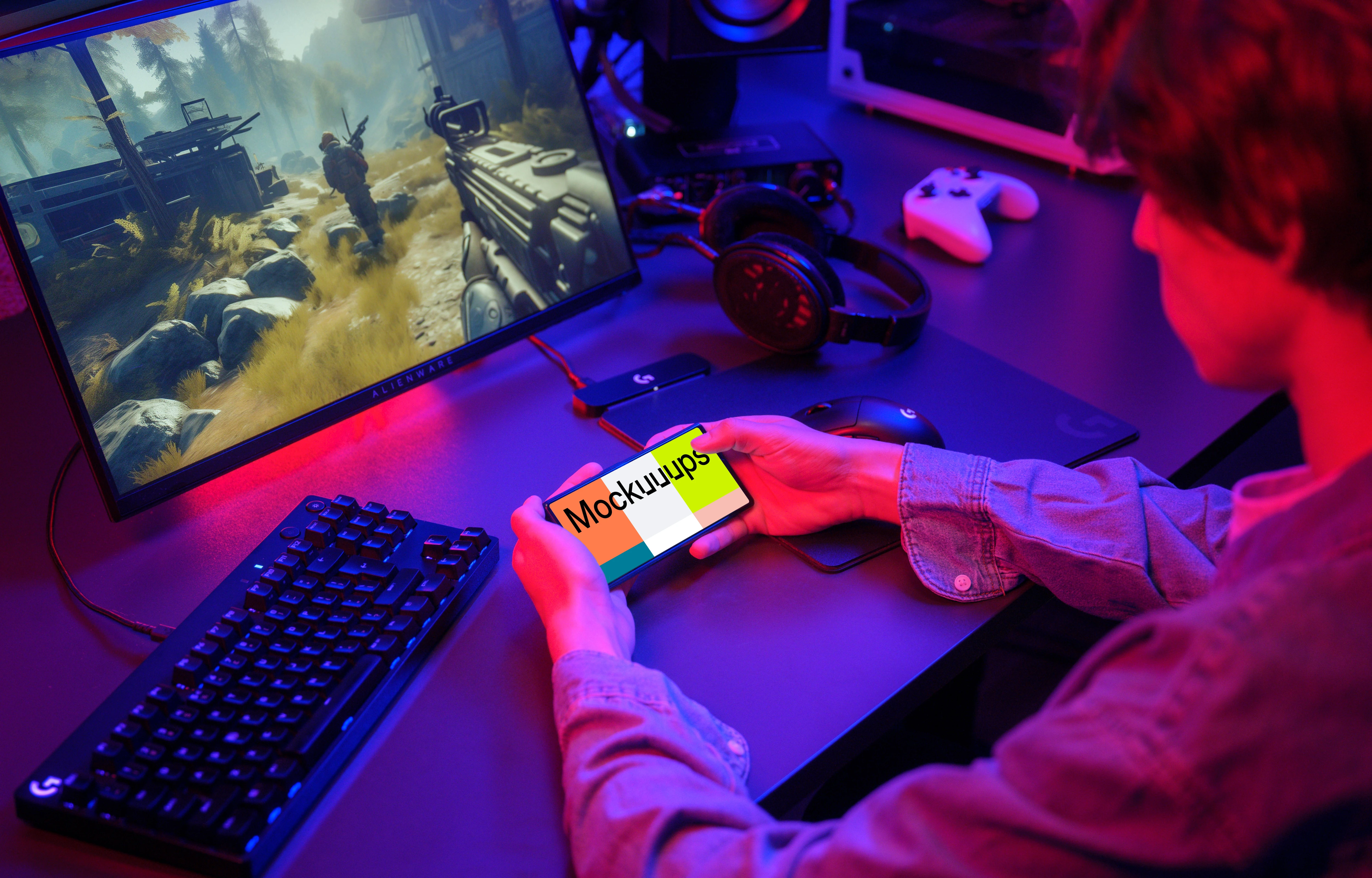Google Pixel 6 mockup in a gamer's setup
