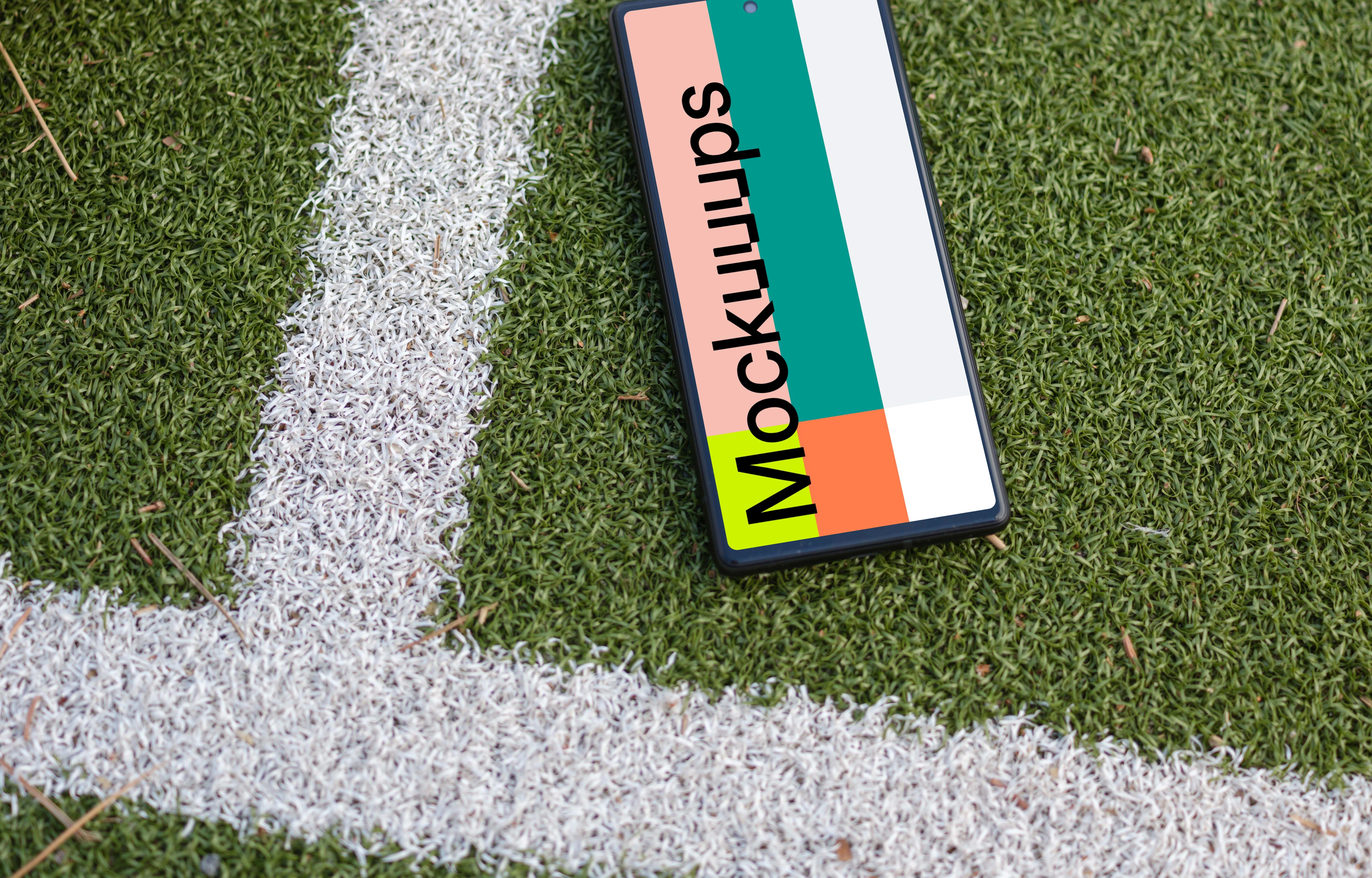 Google Pixel 6 mockup on the soccer field
