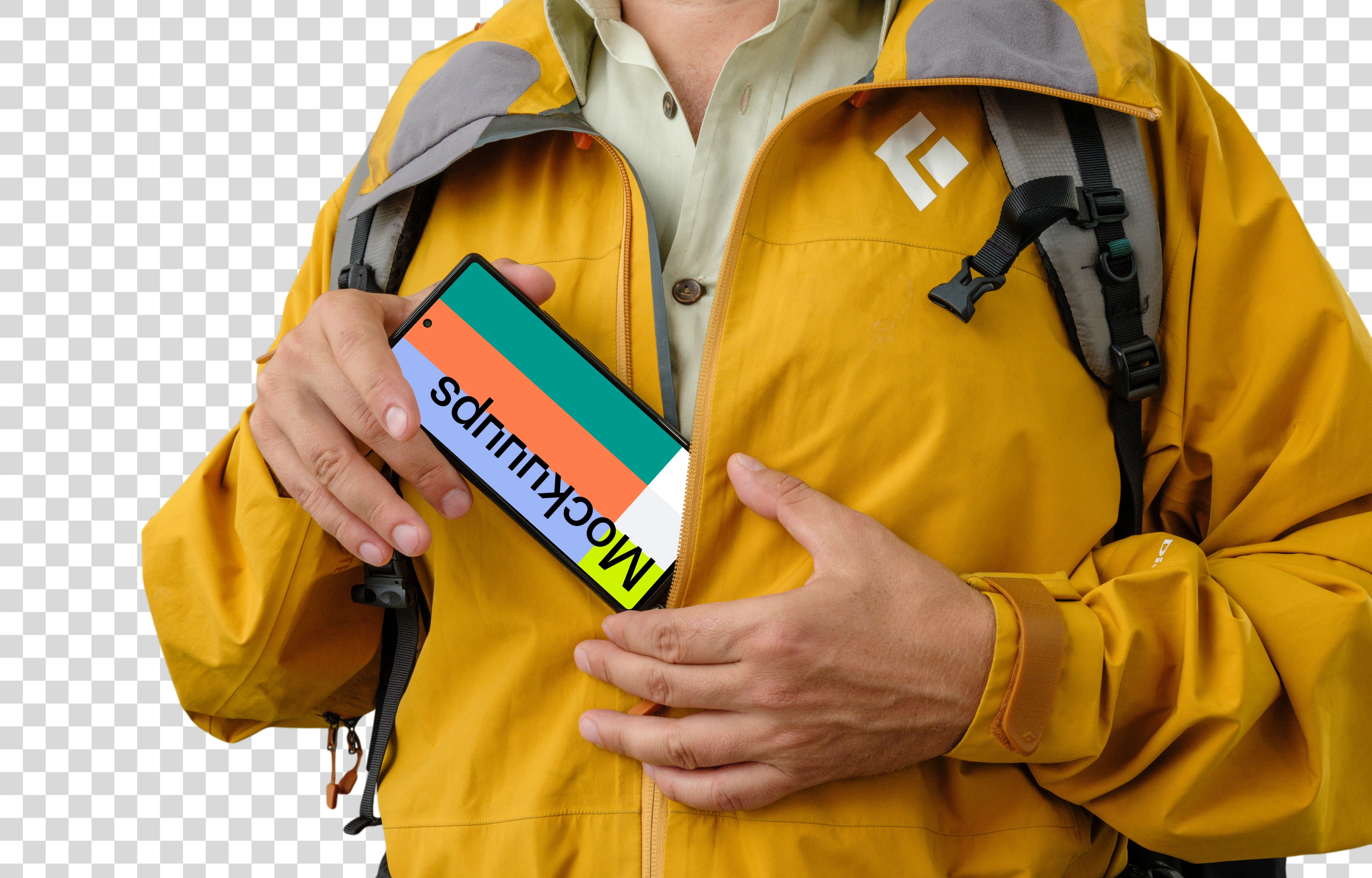 Hiker holding a Google Pixel 6 mockup