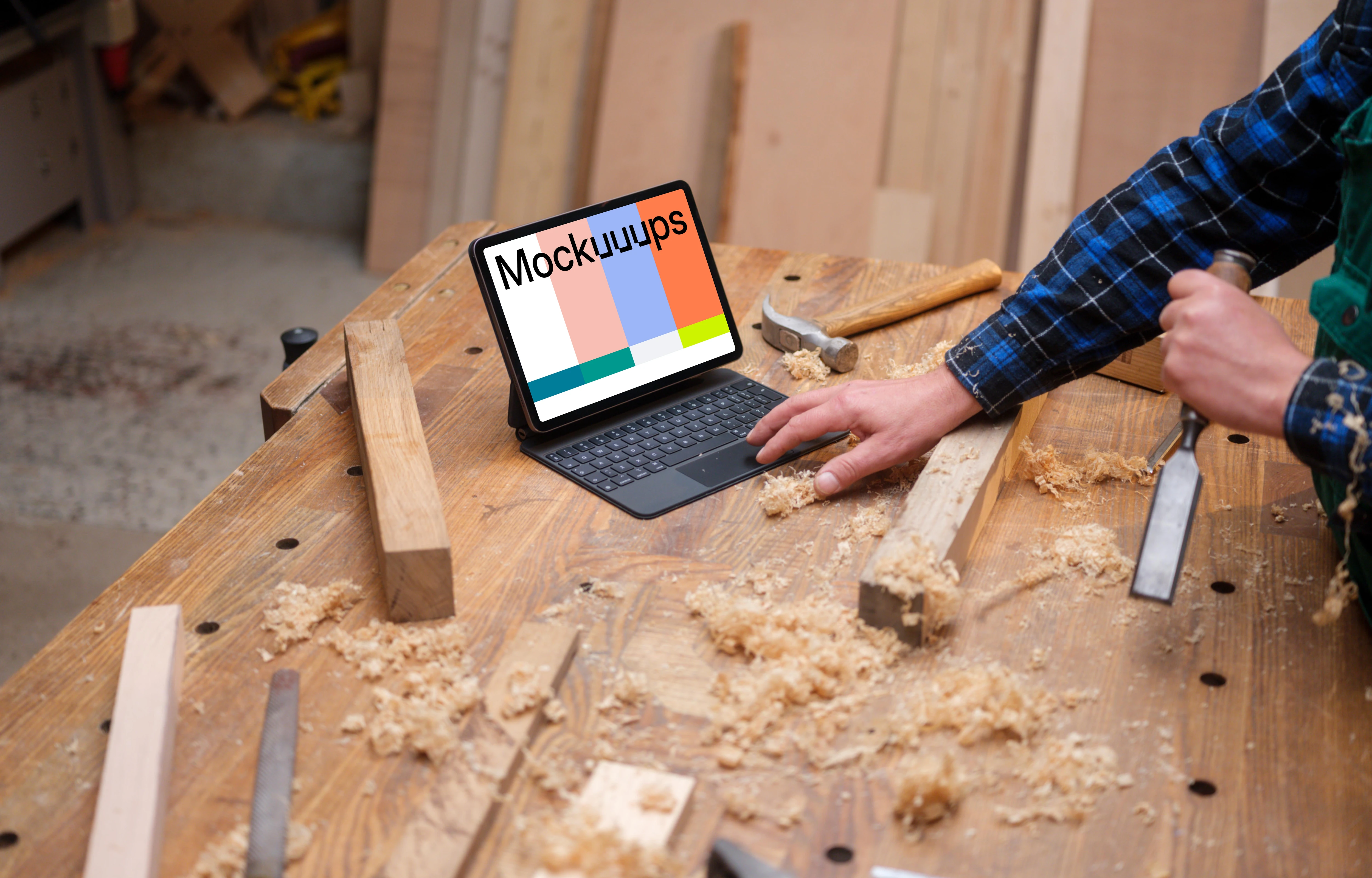 iPad Air mockup in wooden environment