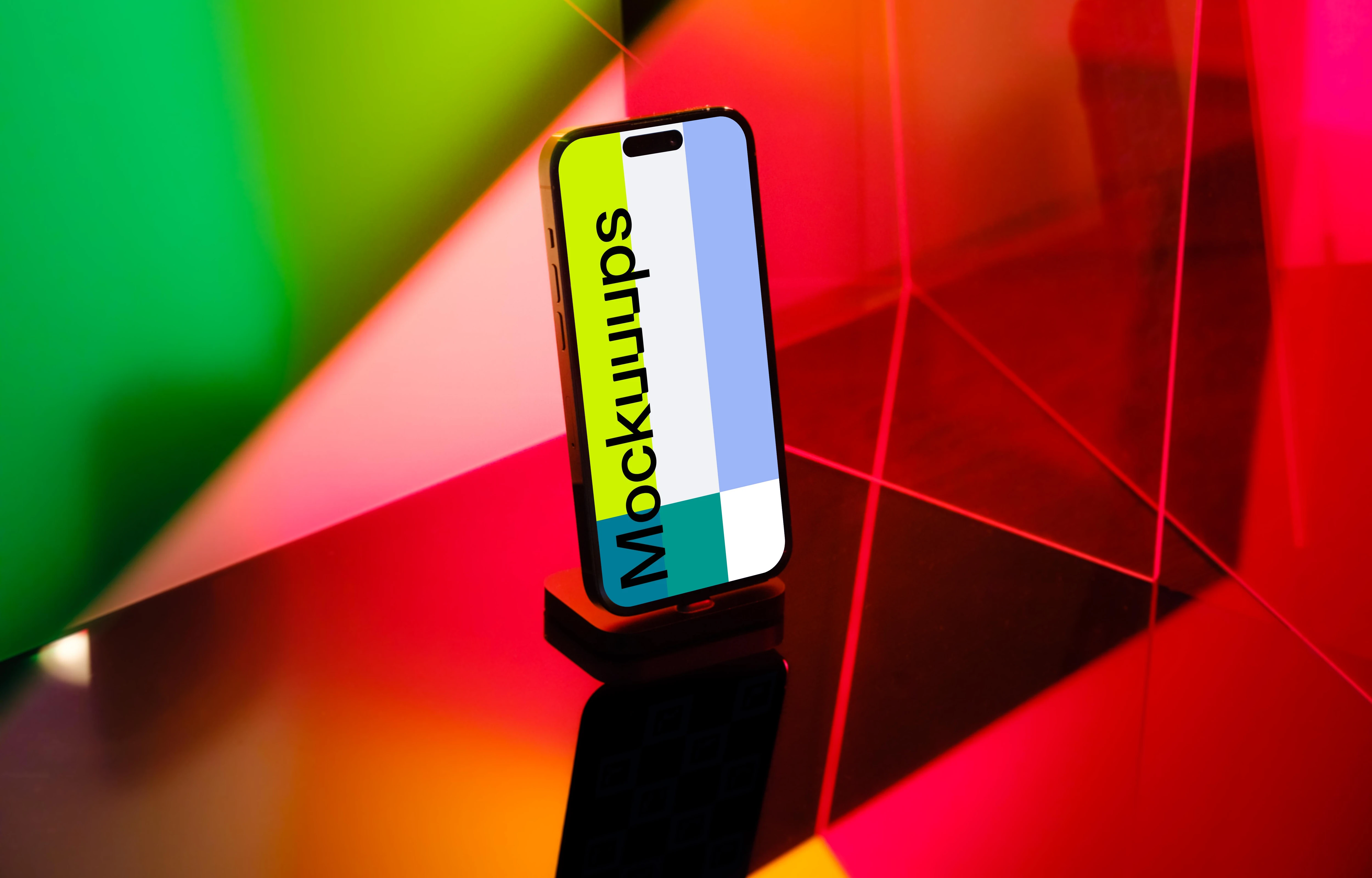 iPhone 14 Pro mockup with colorful background