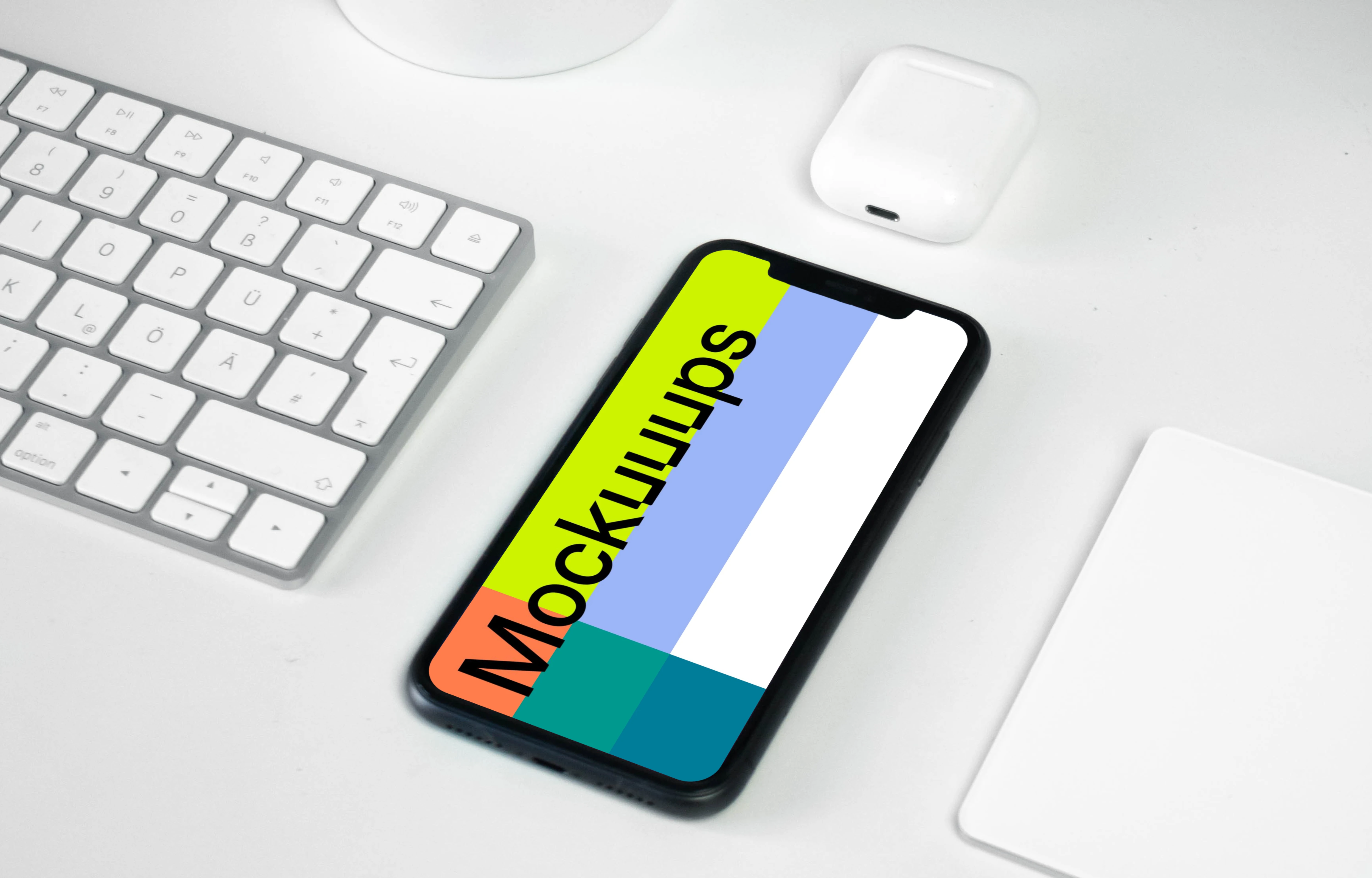 iPhone mockup on a workstation