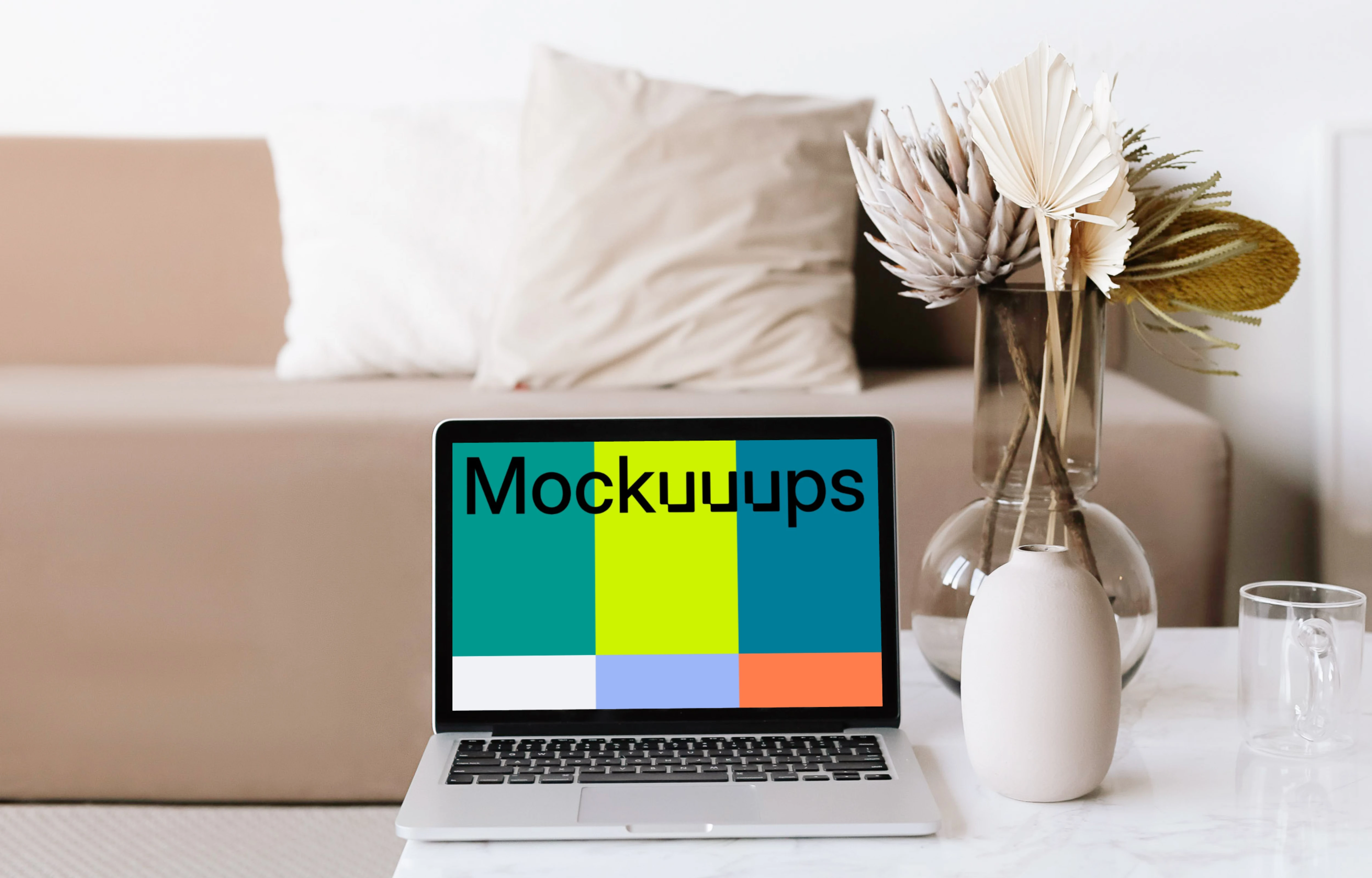 MacBook Pro mockup in a beautiful living room