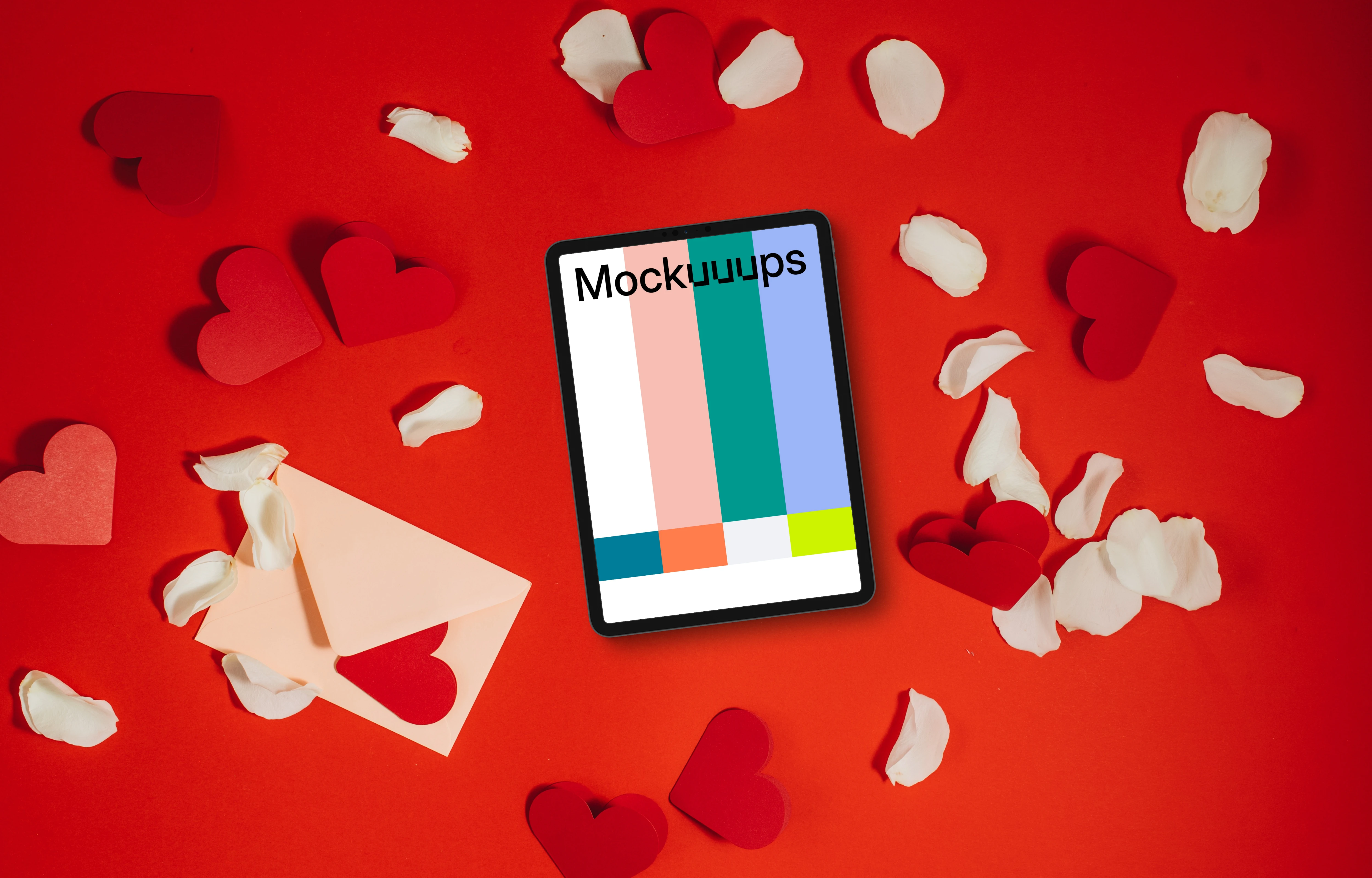 Mockup of tablet on Valentine's day background