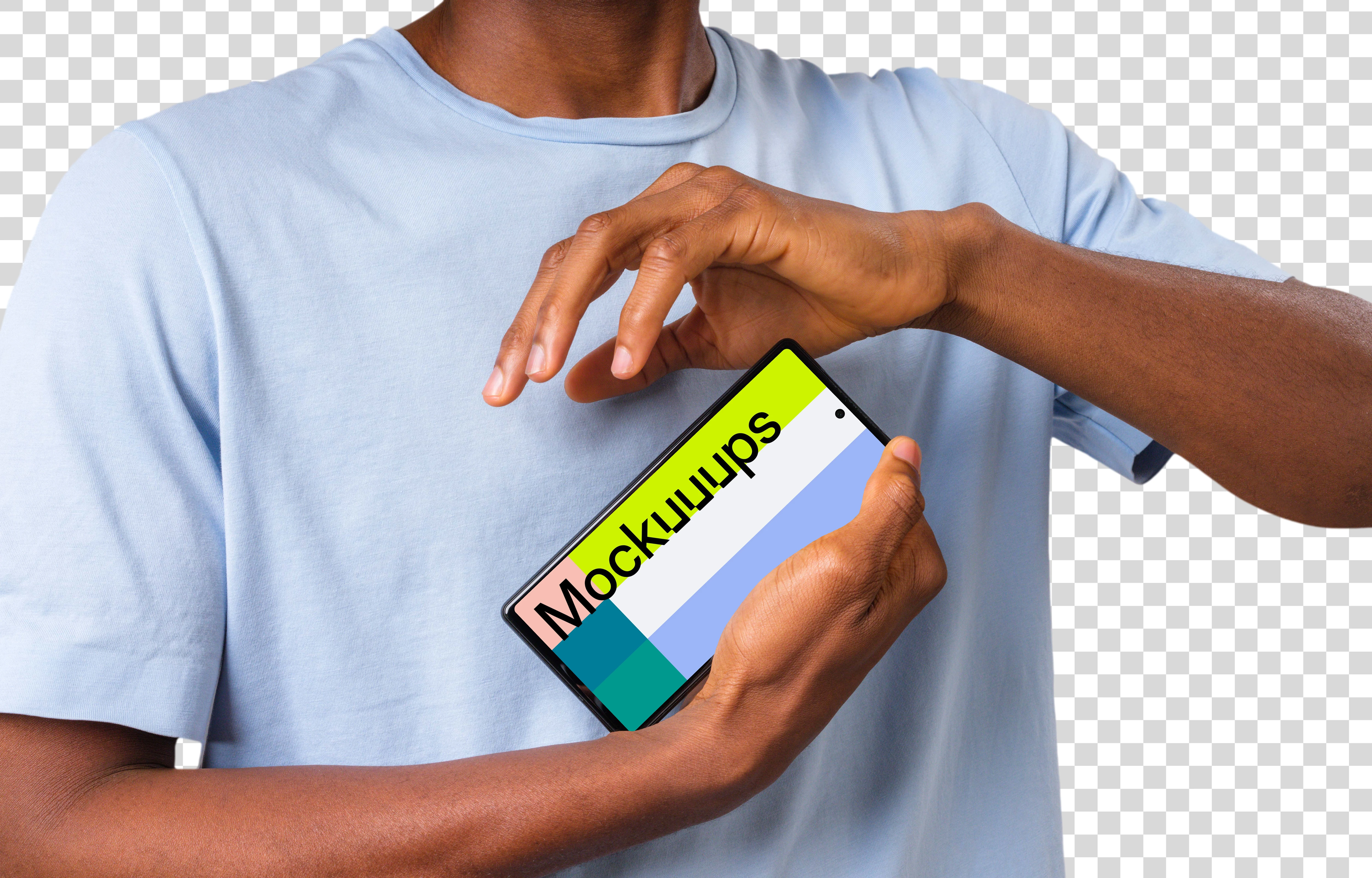 Mockup of the Google Pixel held by man in two hands