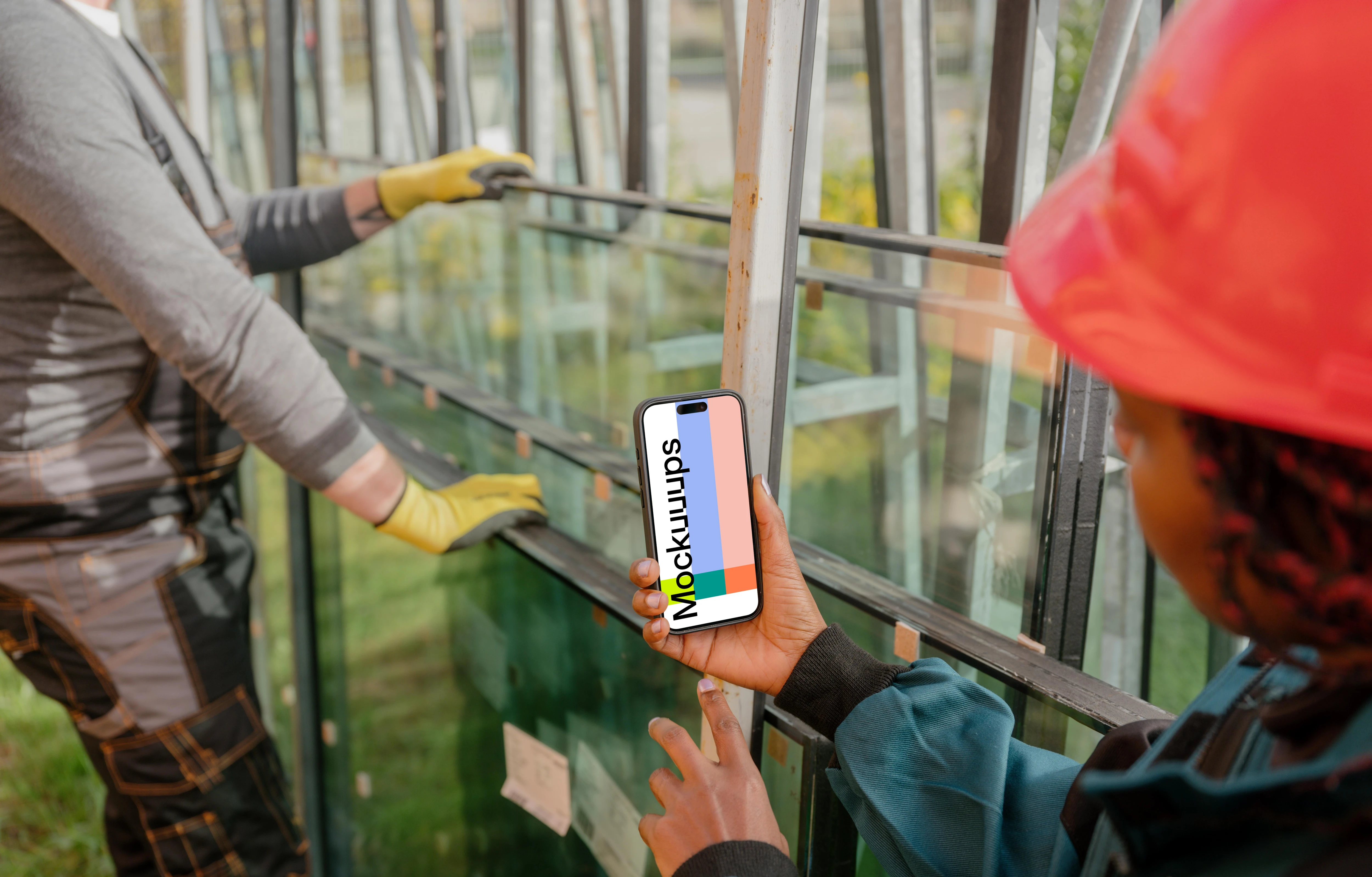 Modern construction project with an iPhone mockup