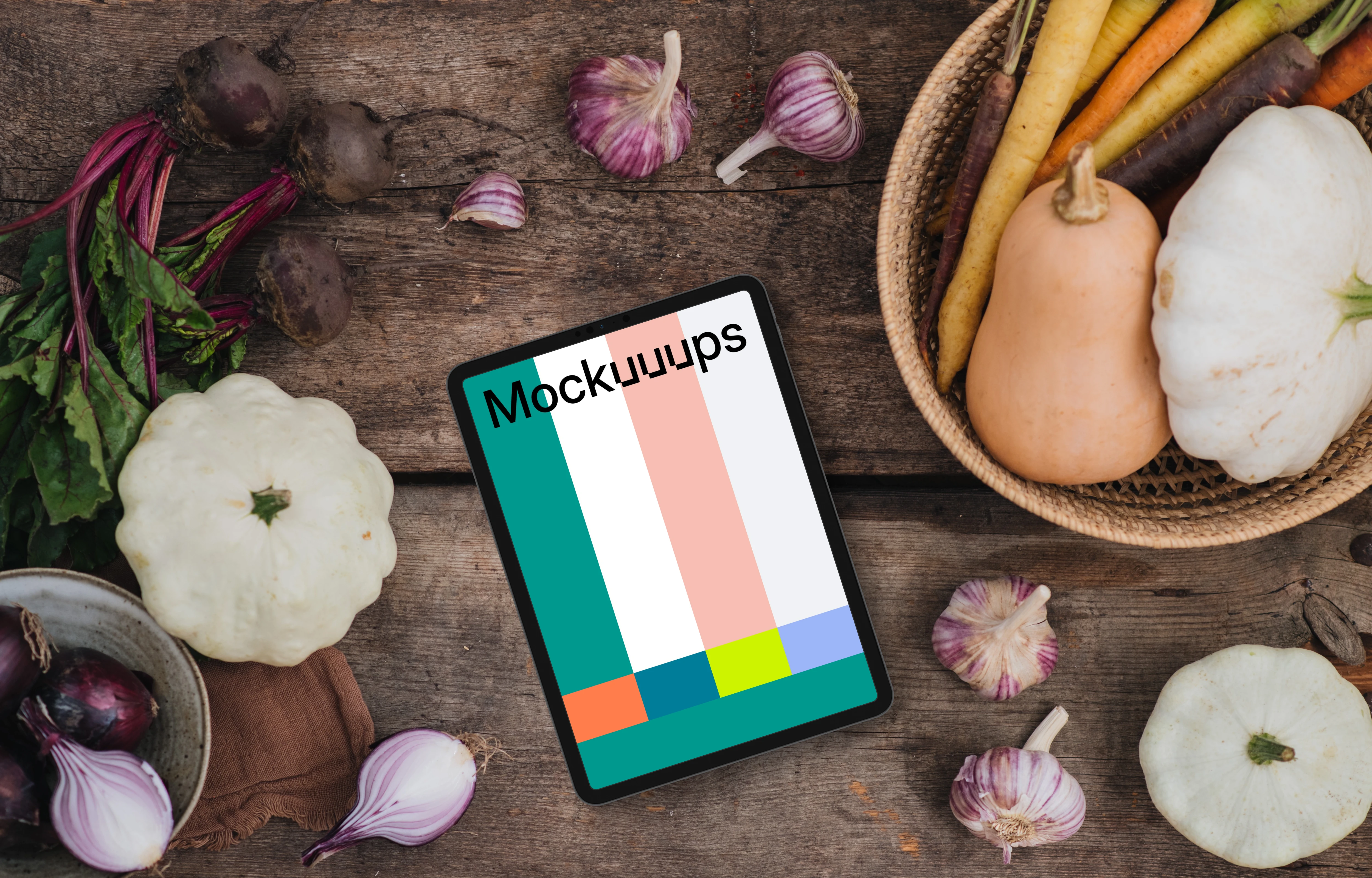 Tablet mockup on the kitchen desk