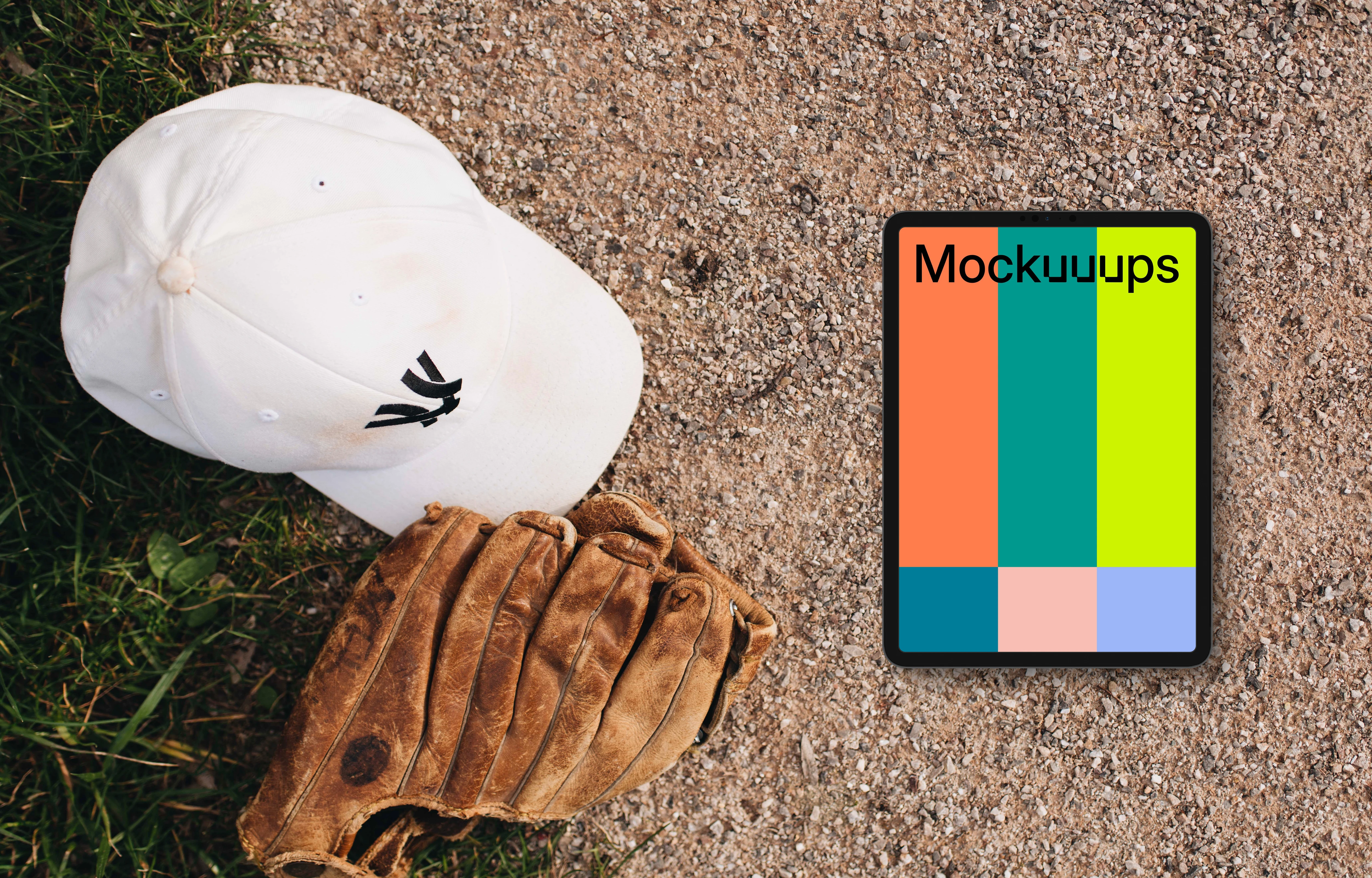 Tablet mockup with baseball glove