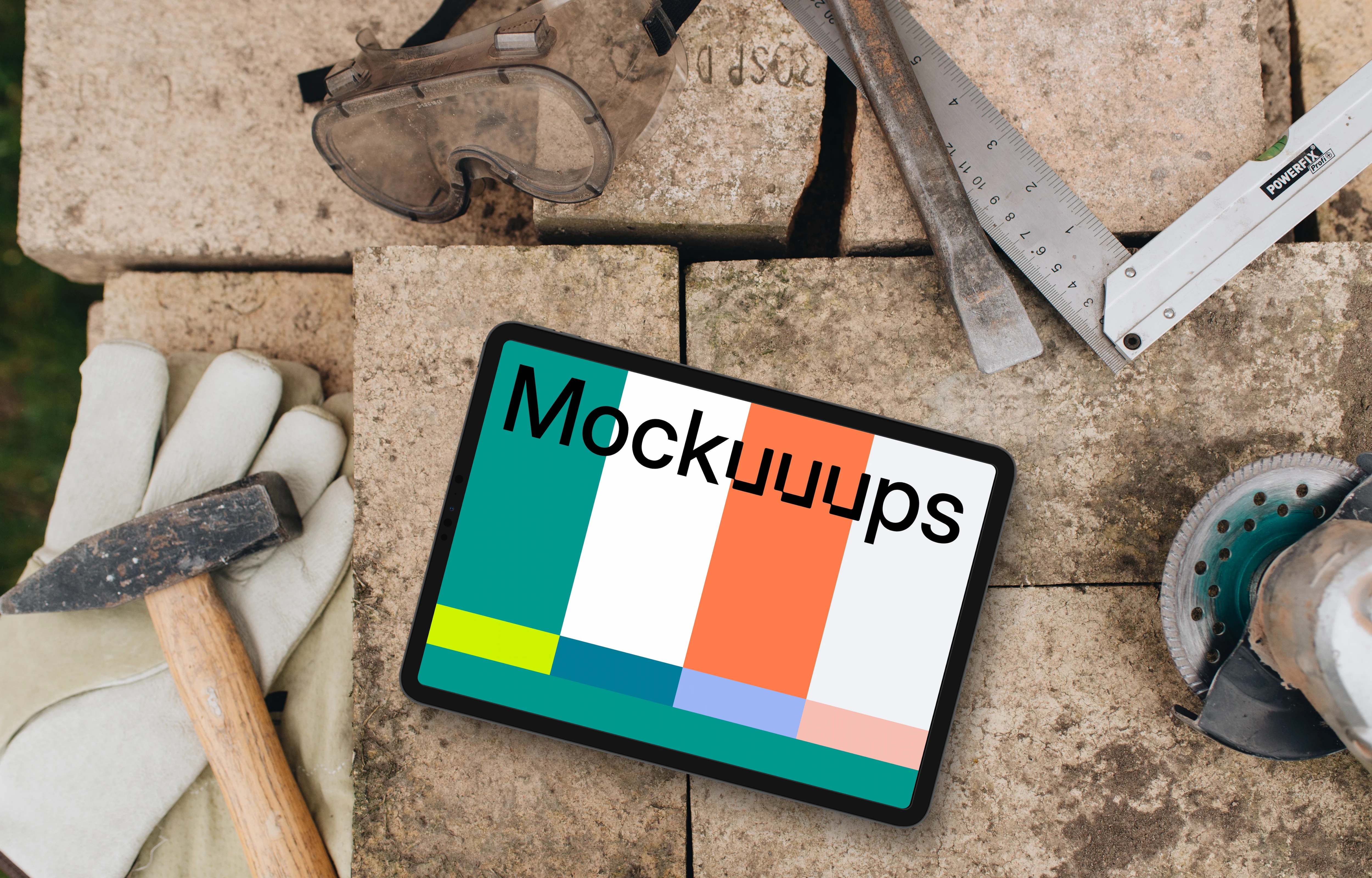 Tablet mockup with workshop tools