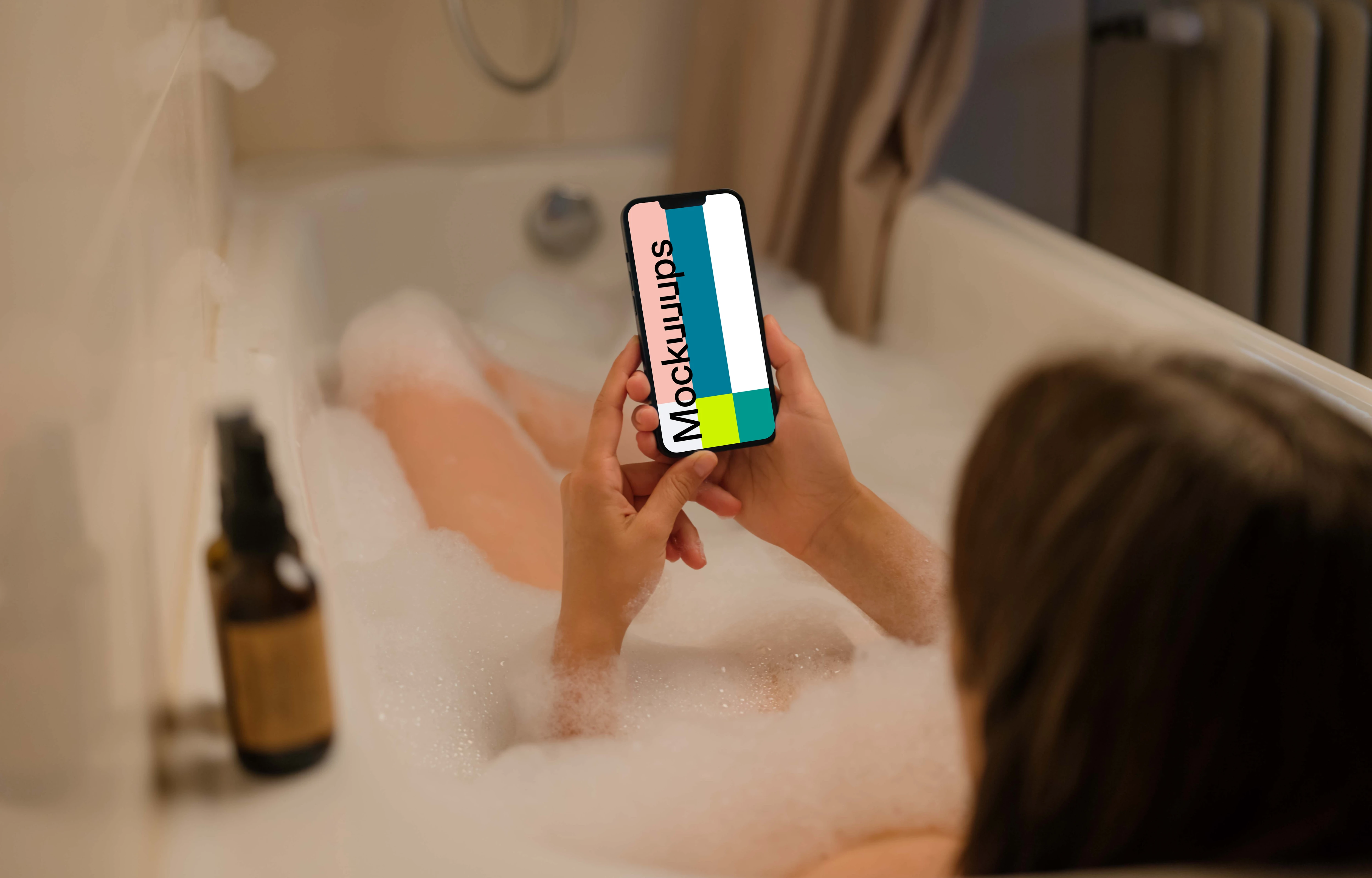 Woman holding a phone mockup