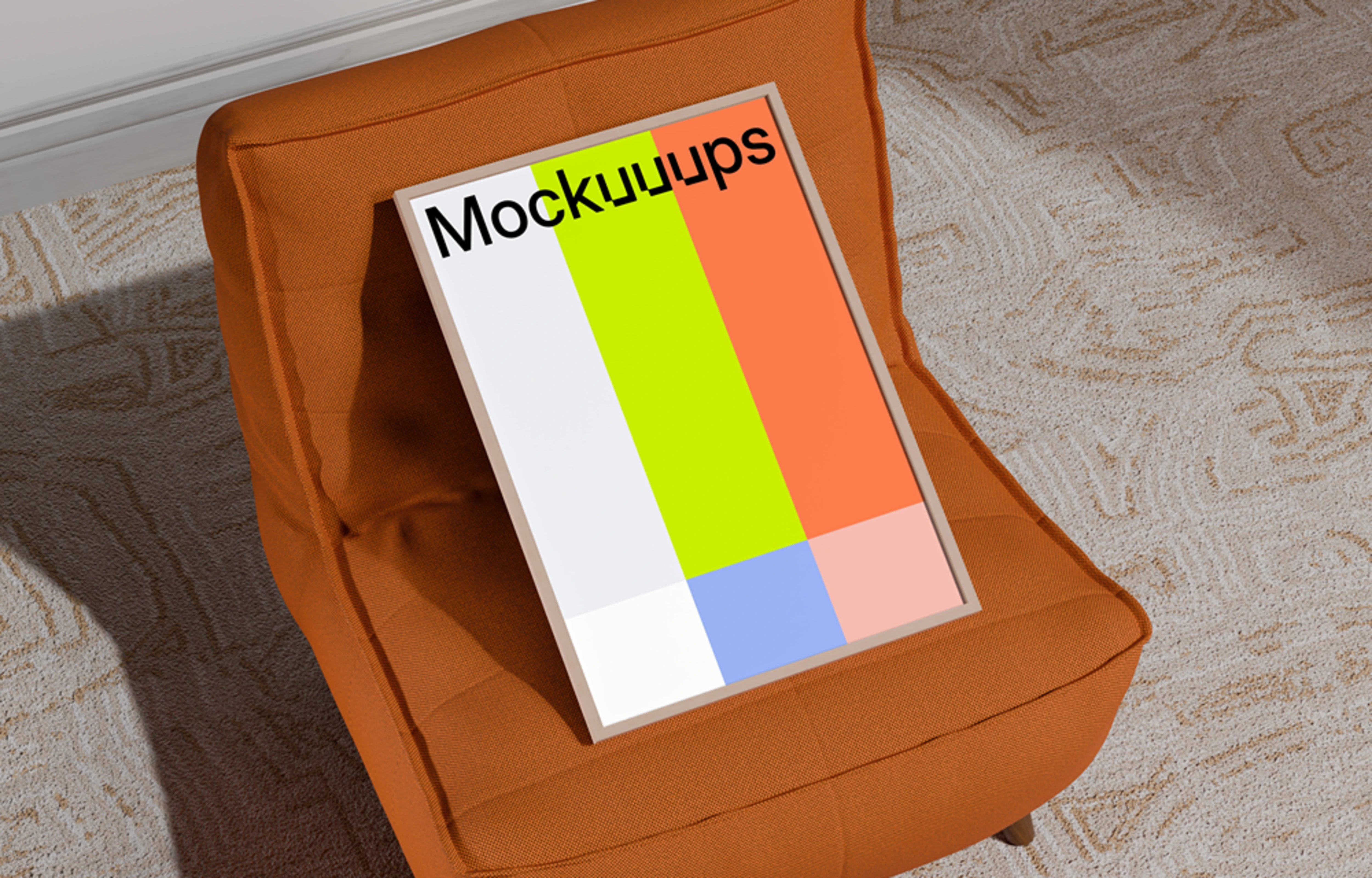 A3 frame mockup on an orange chair