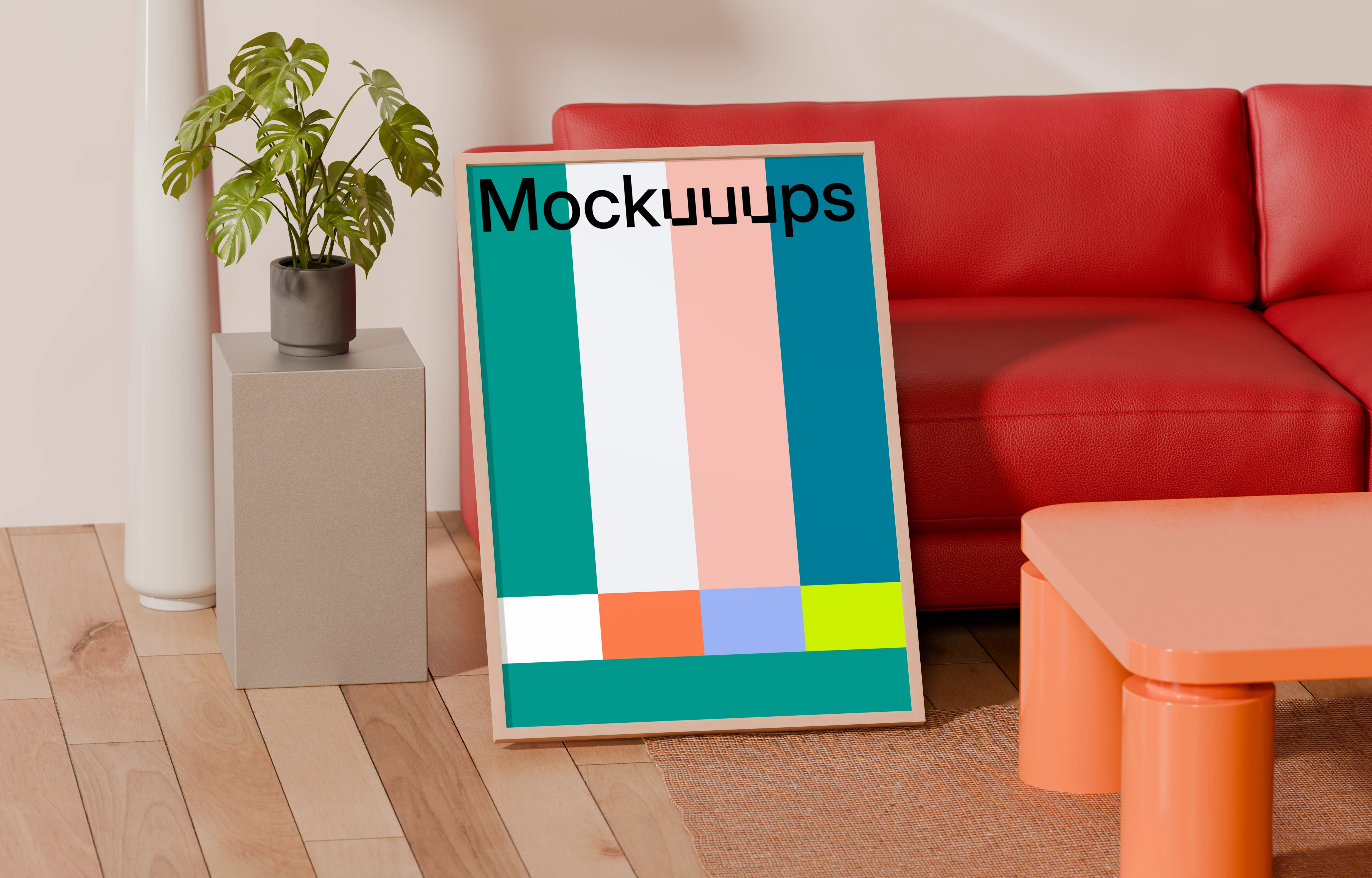 A3 poster mockup against a vibrant interior