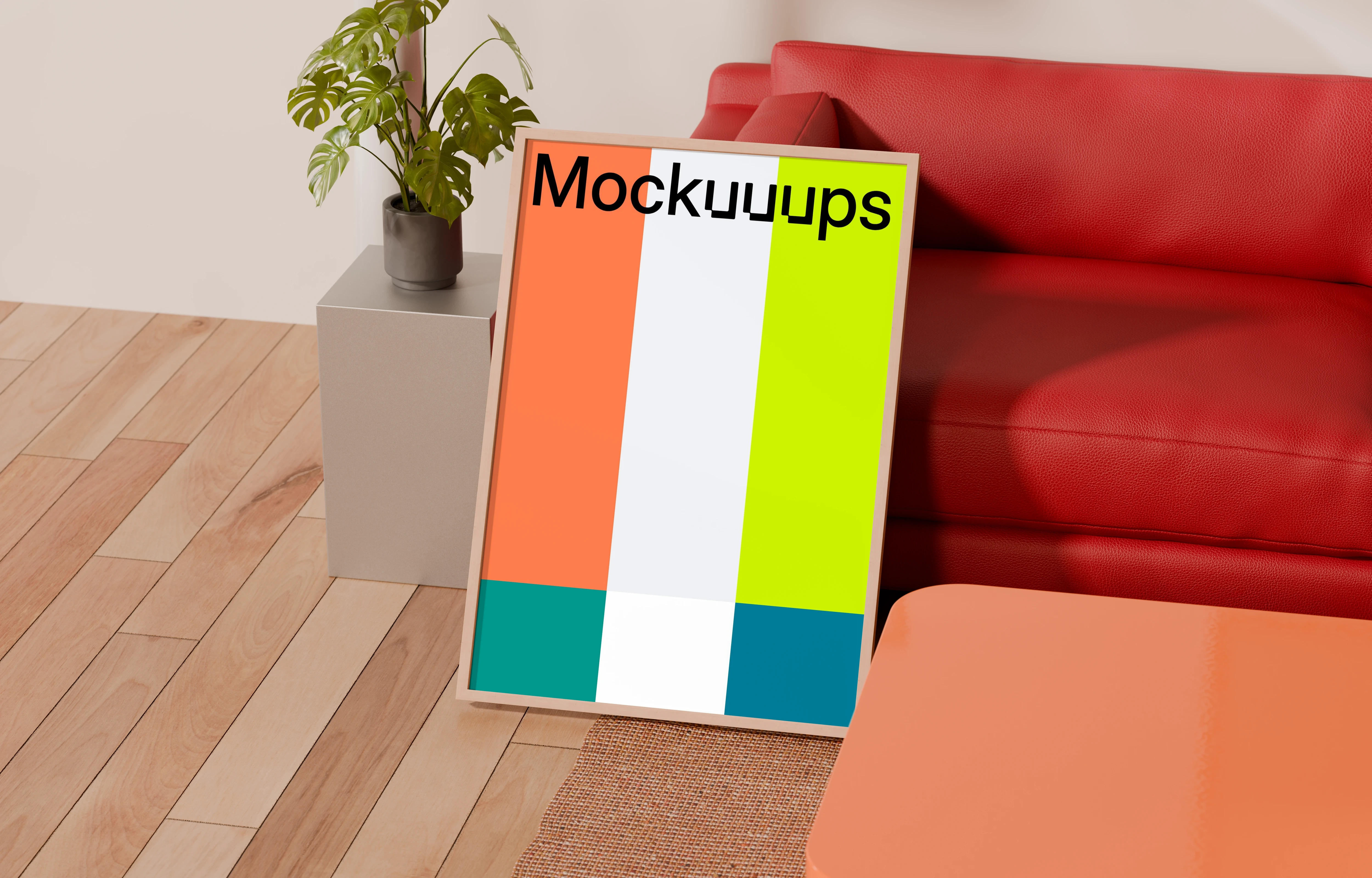 A3 poster mockup on a colorful interior setting