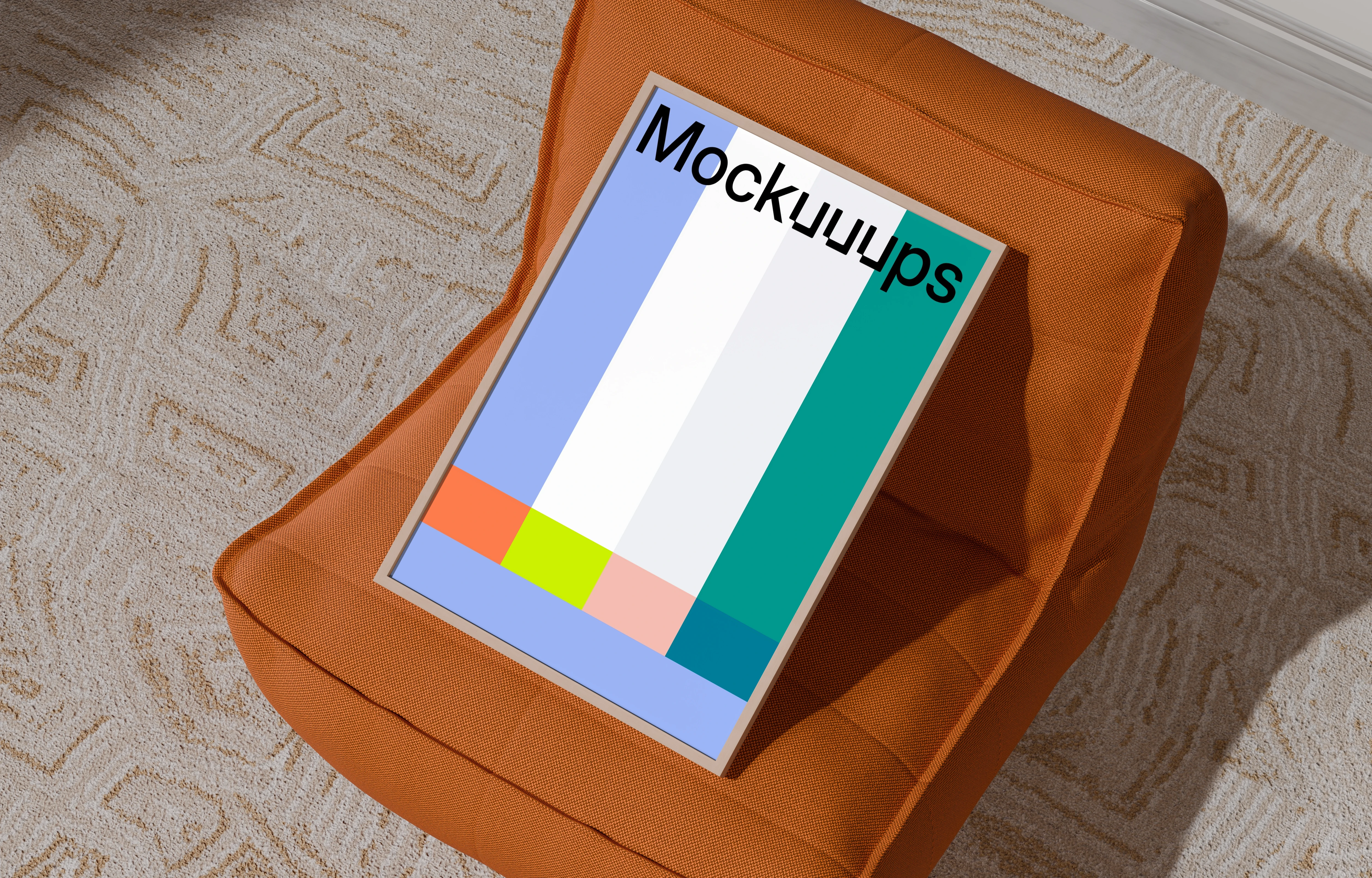 A3 poster mockup on an orange pouf
