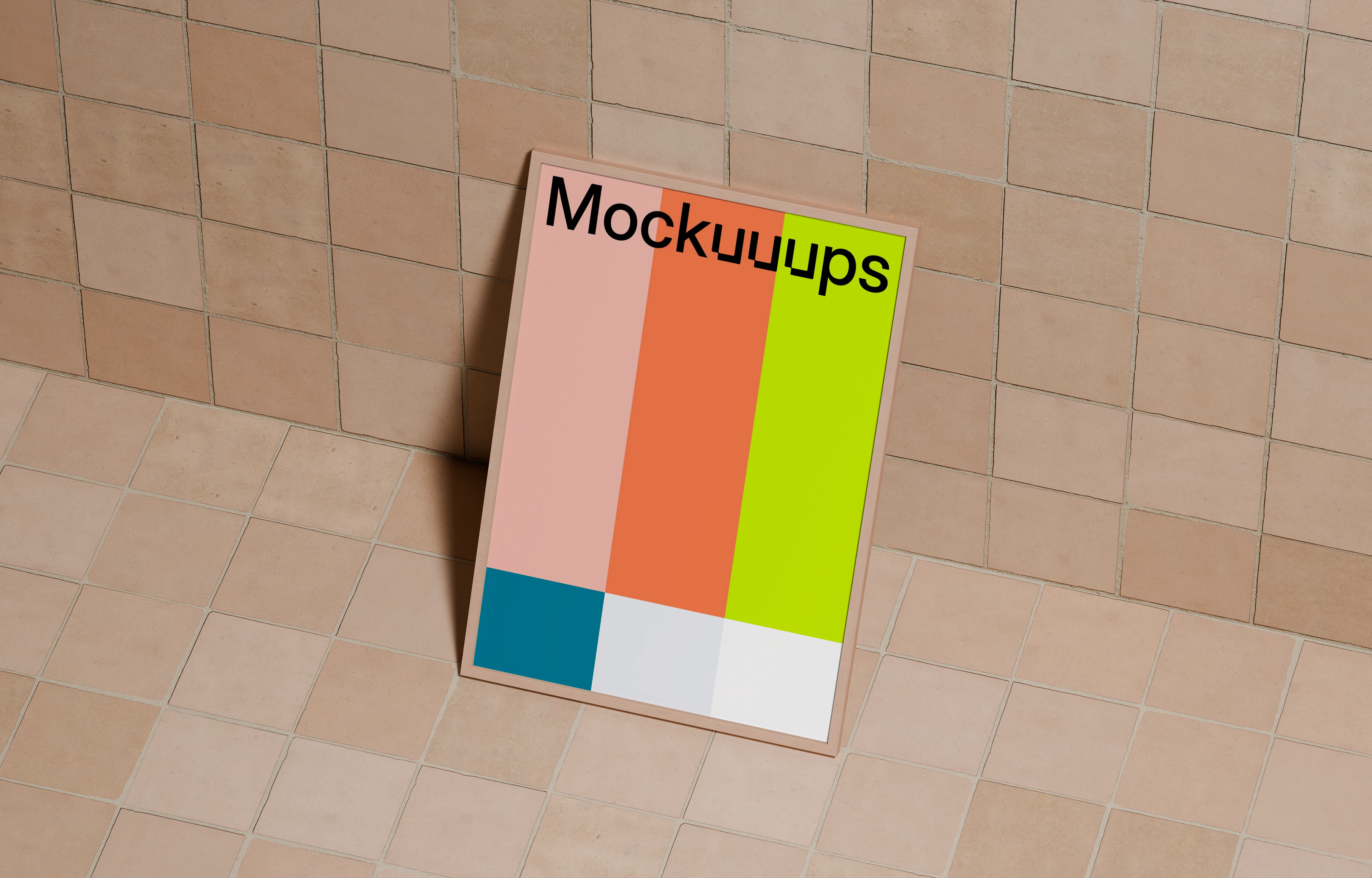 A3 poster mockup on tiled floor