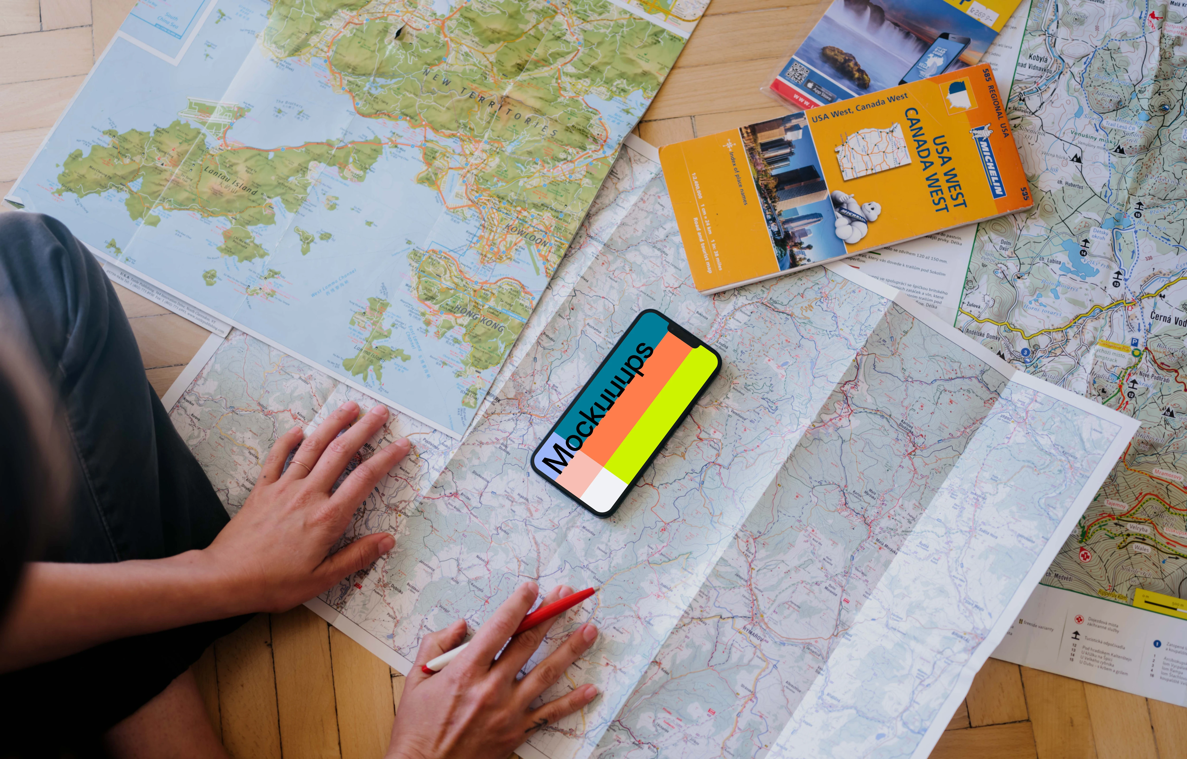 iPhone 13 mockup on map