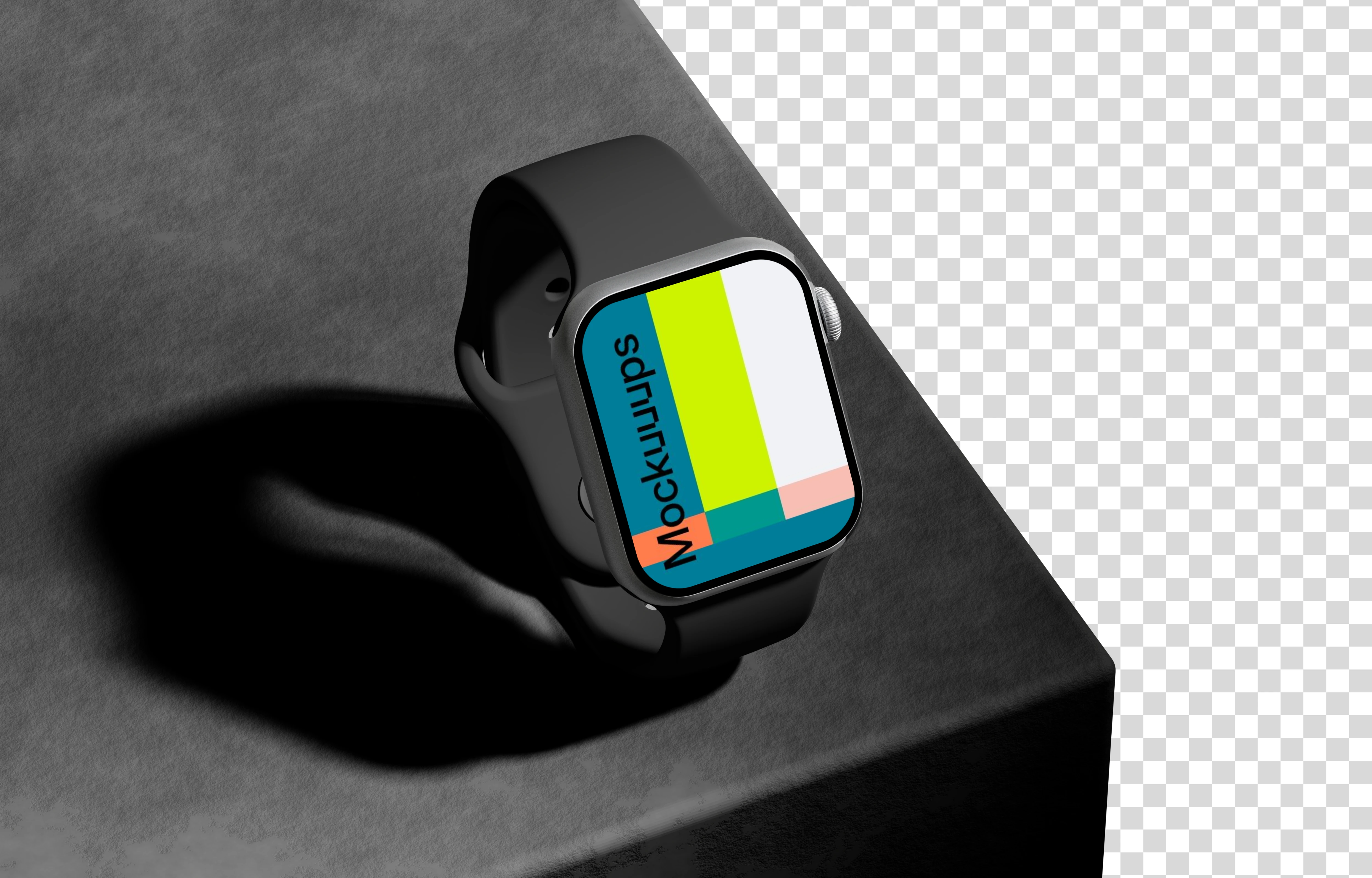 Apple Watch mockup on textured surface with dramatic lighting