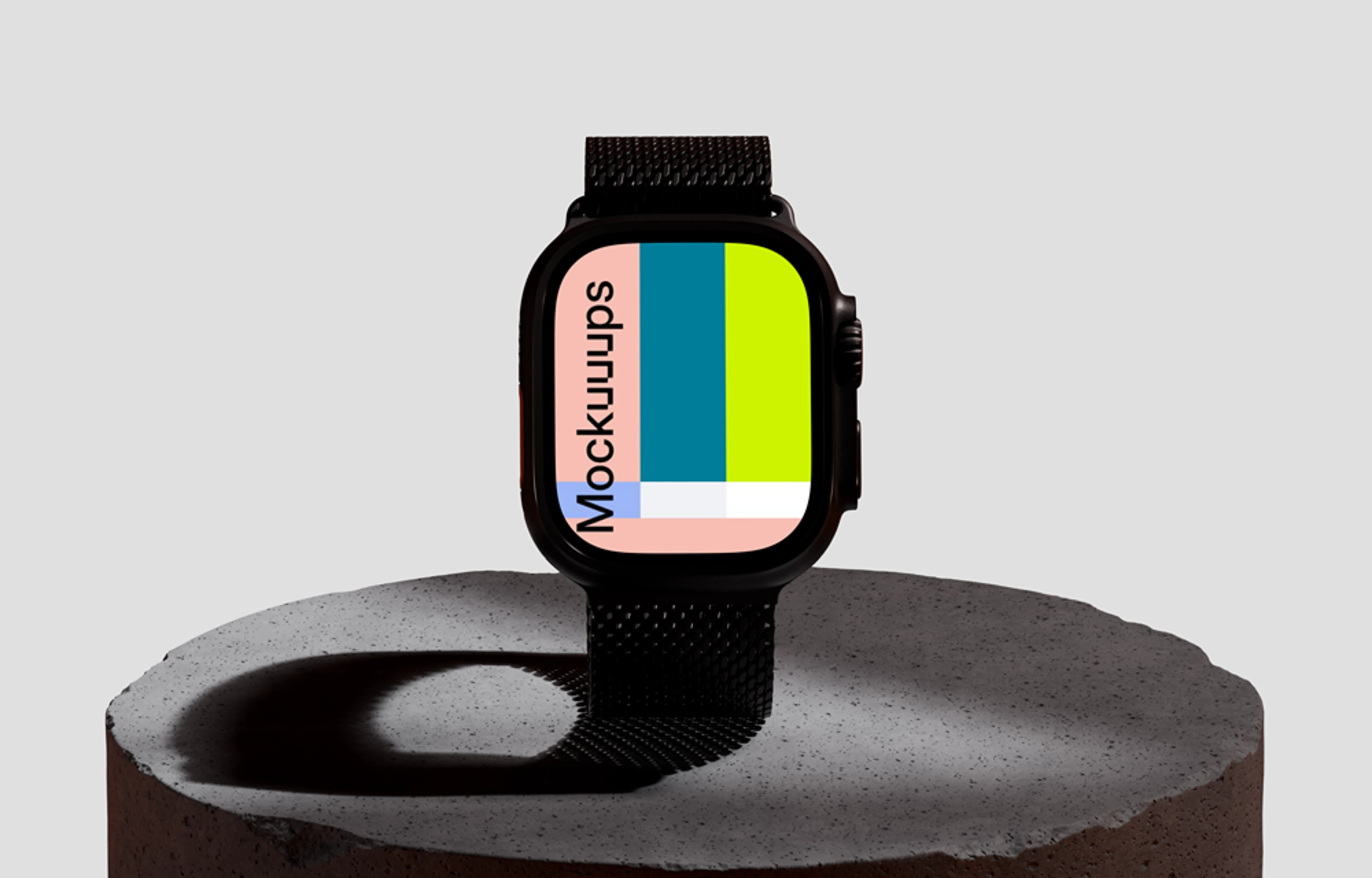 Apple Watch Ultra mockup on a concrete pedestal