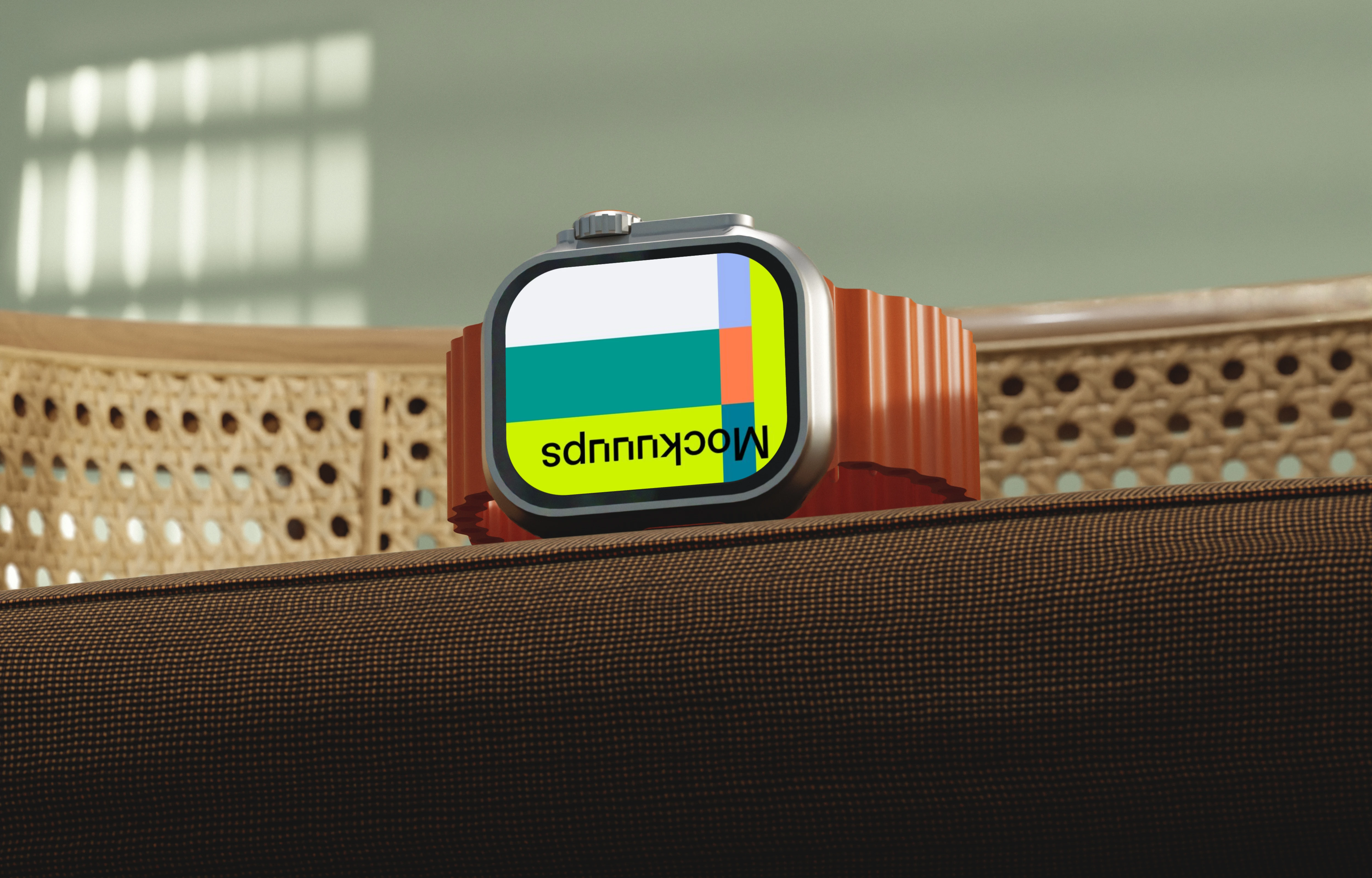 Apple Watch Ultra mockup on a textured fabric surface