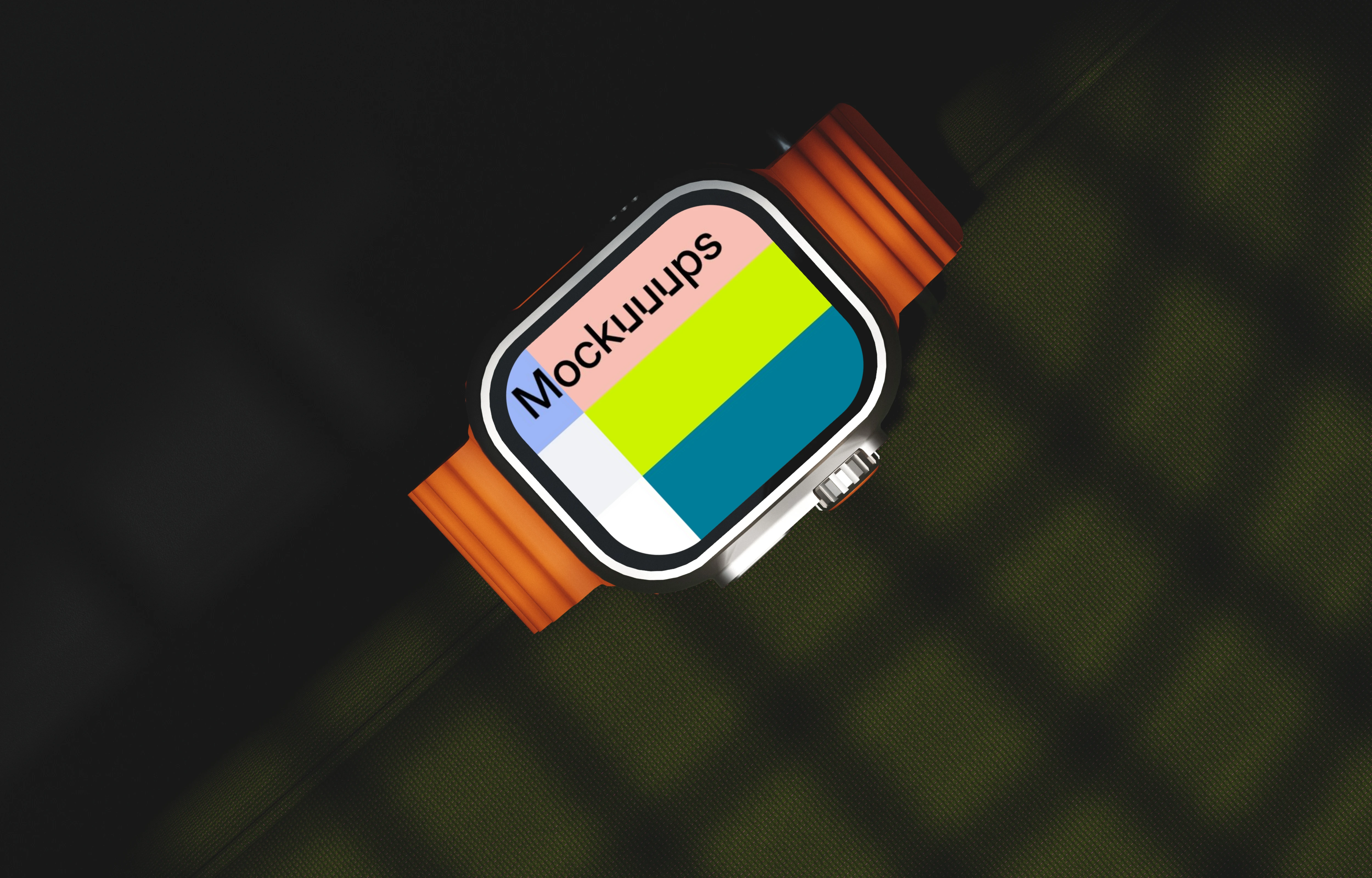 Apple Watch Ultra mockup on a textured olive surface
