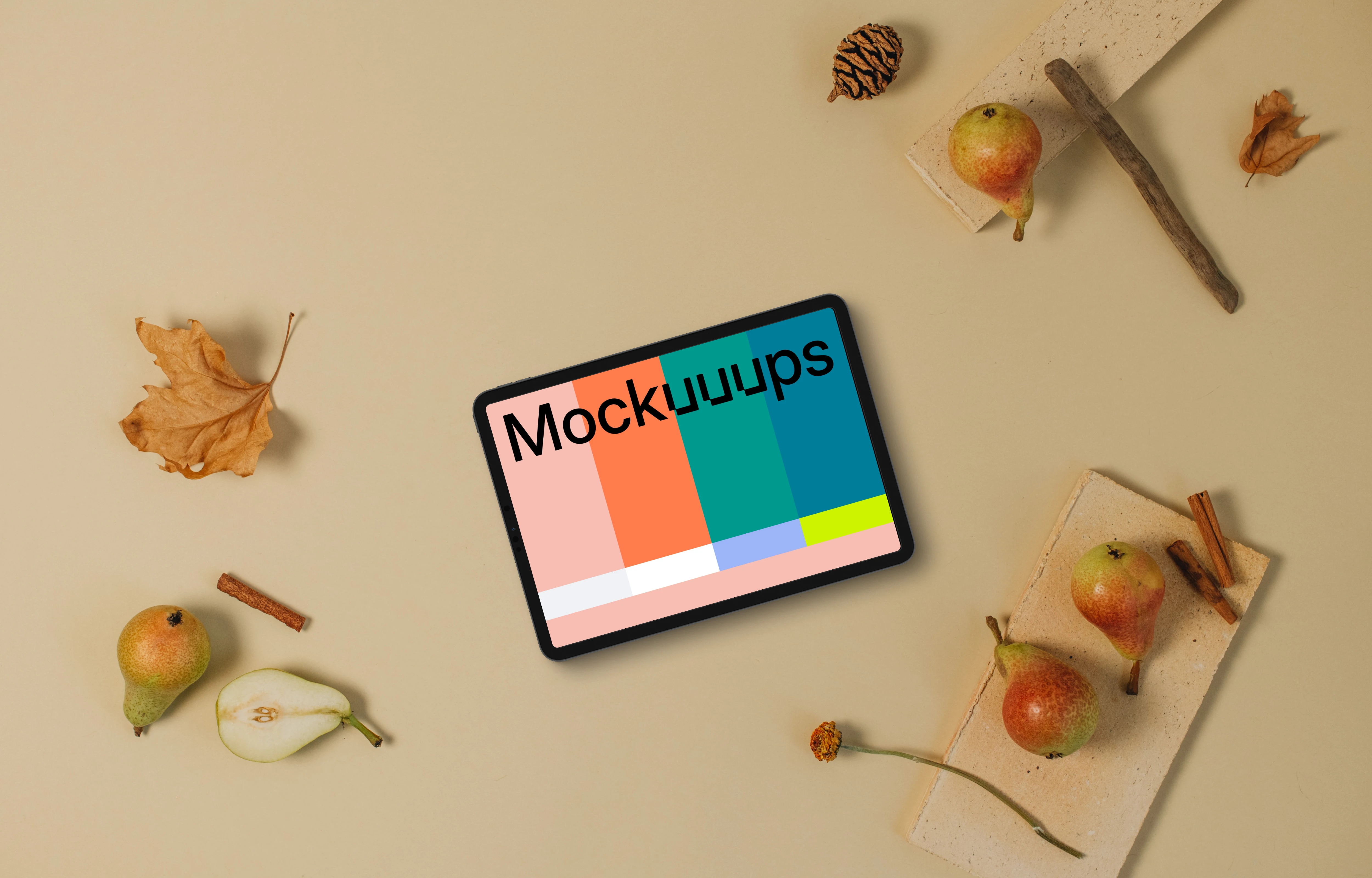 Autumn scene with landscape tablet mockup