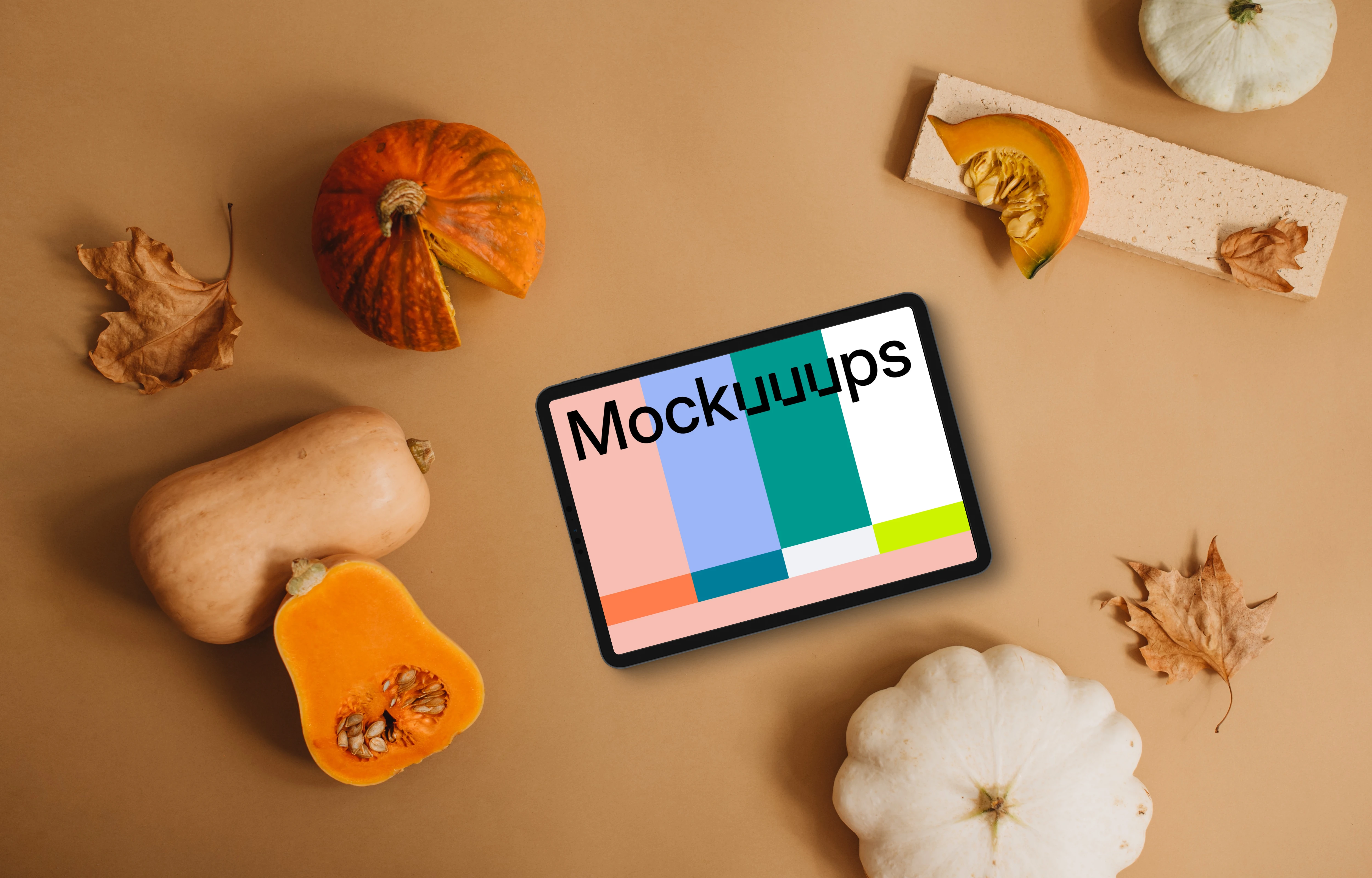 Autumn scene with tablet mockup