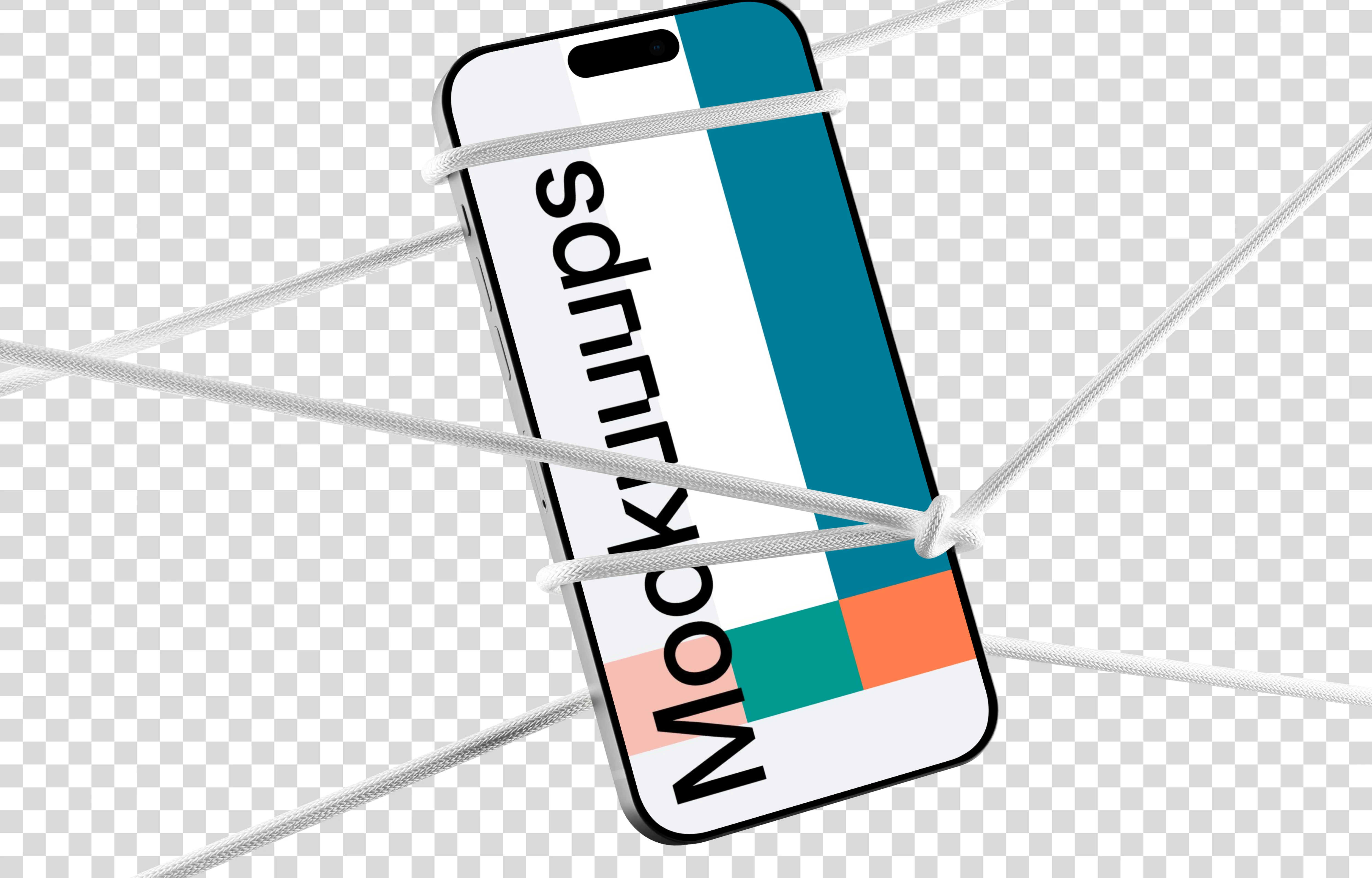 iPhone 16 mockup with dynamic rope overlay