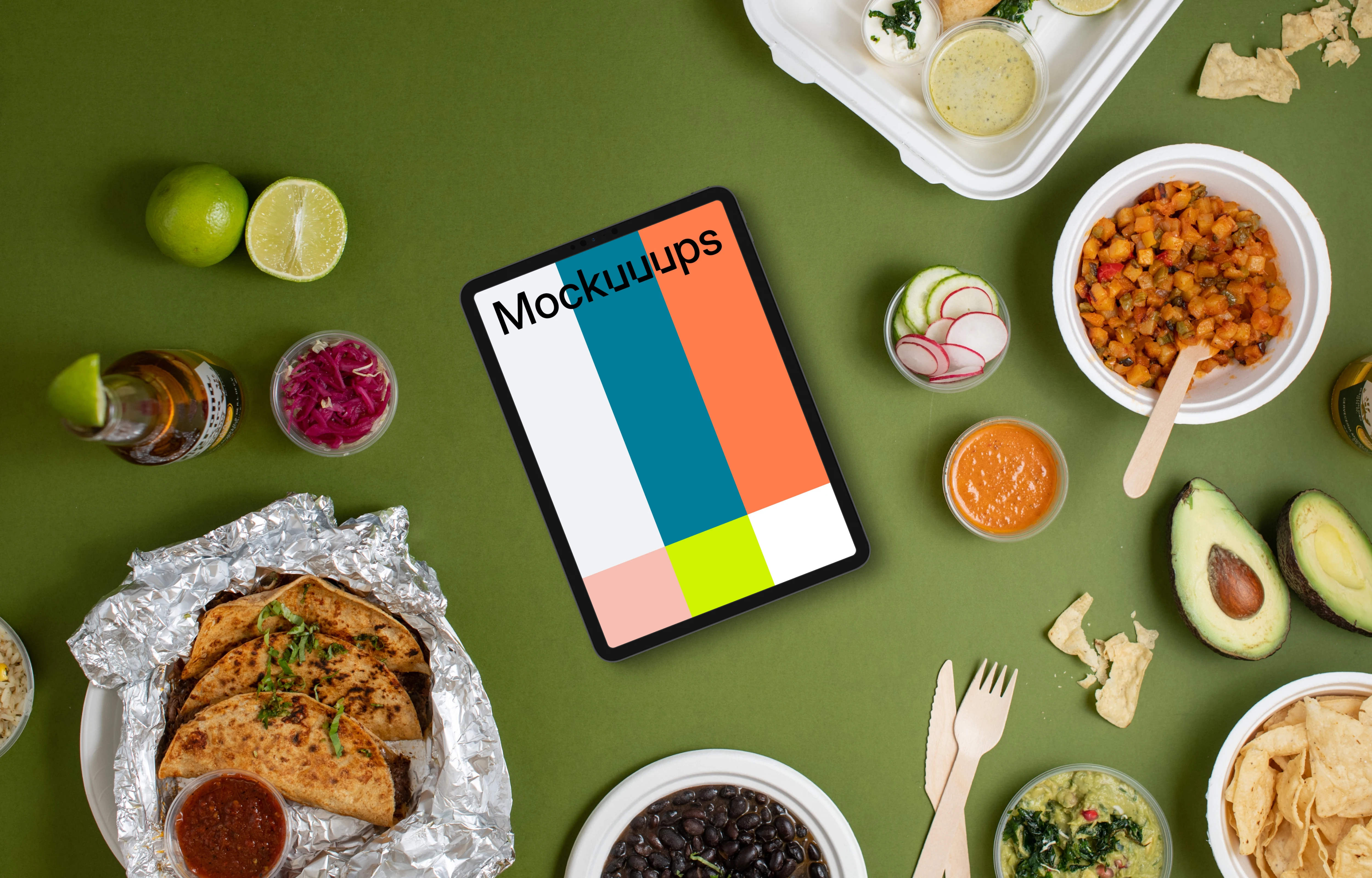 Tablet mockup with Mexican food